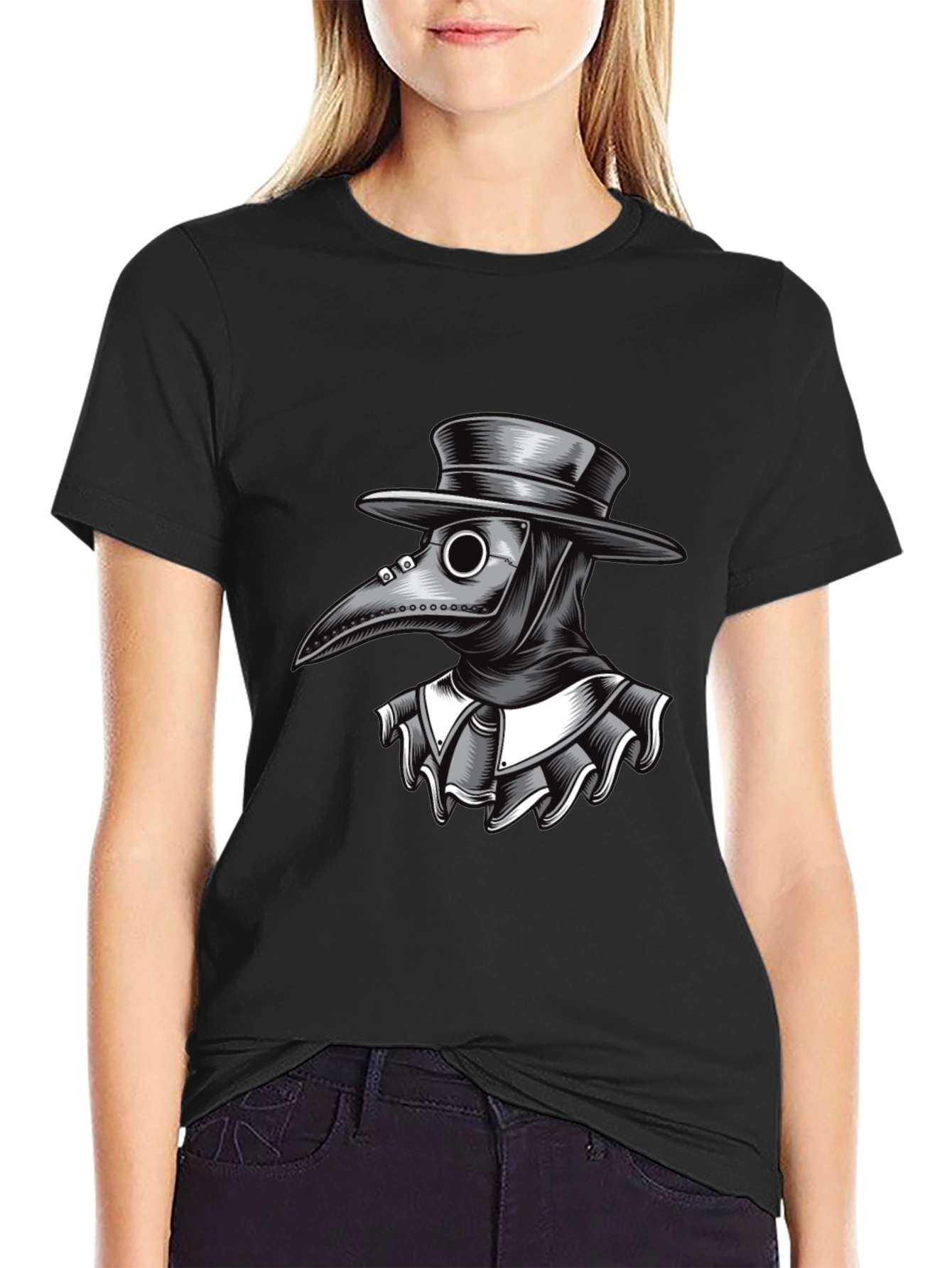 Plague Doctor Graphic Tee - Black Cotton T-Shirt