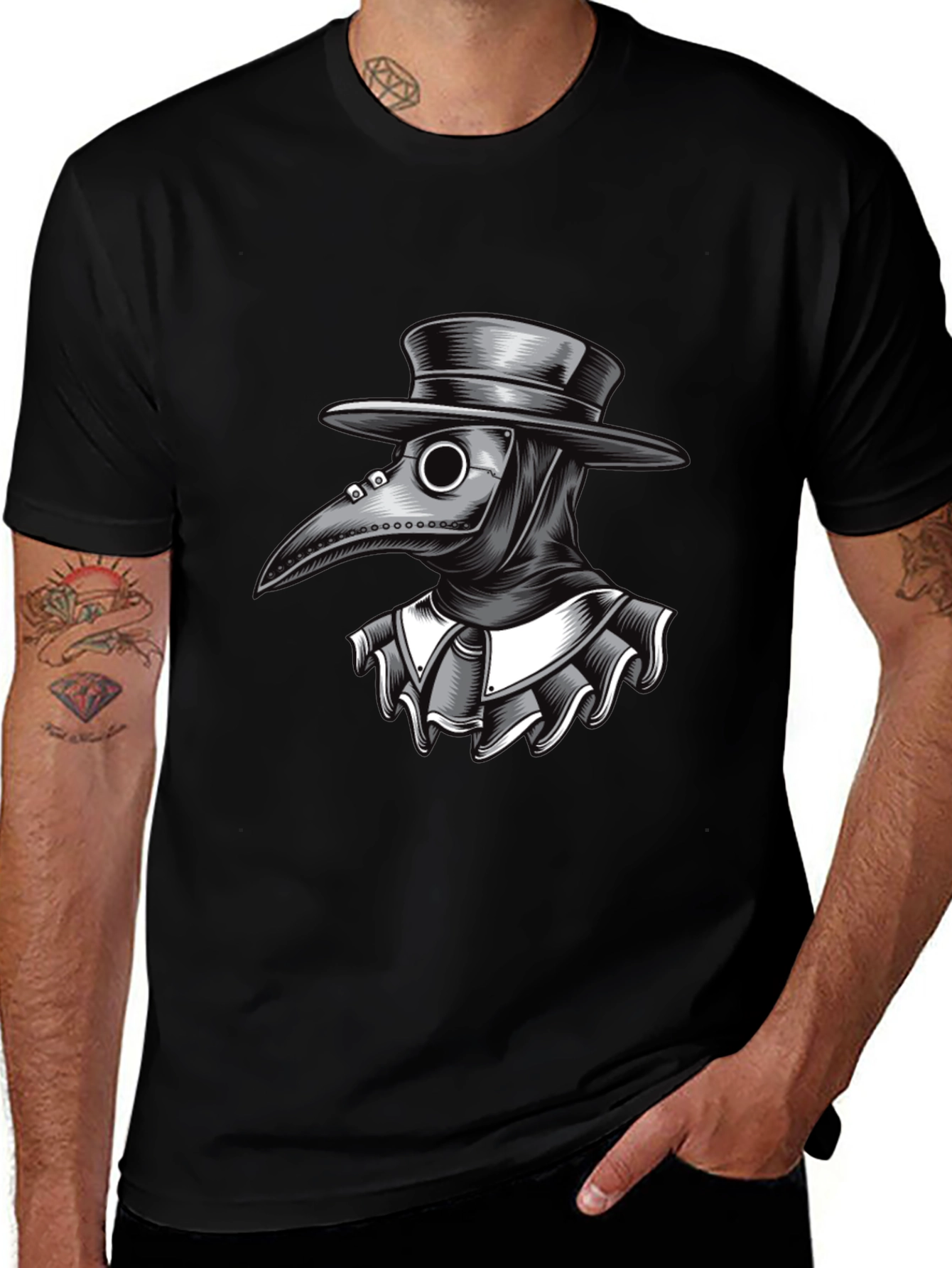 Plague Doctor Graphic Tee - Black Cotton T-Shirt