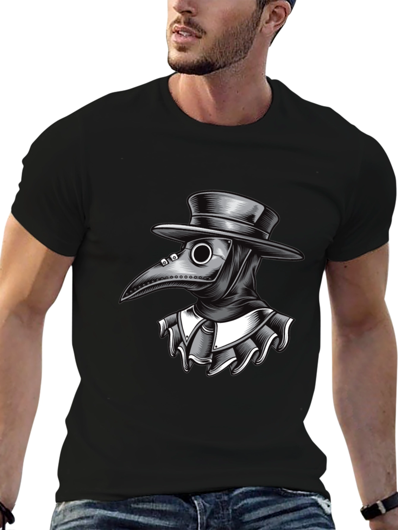 Plague Doctor Graphic Tee - Black Cotton T-Shirt
