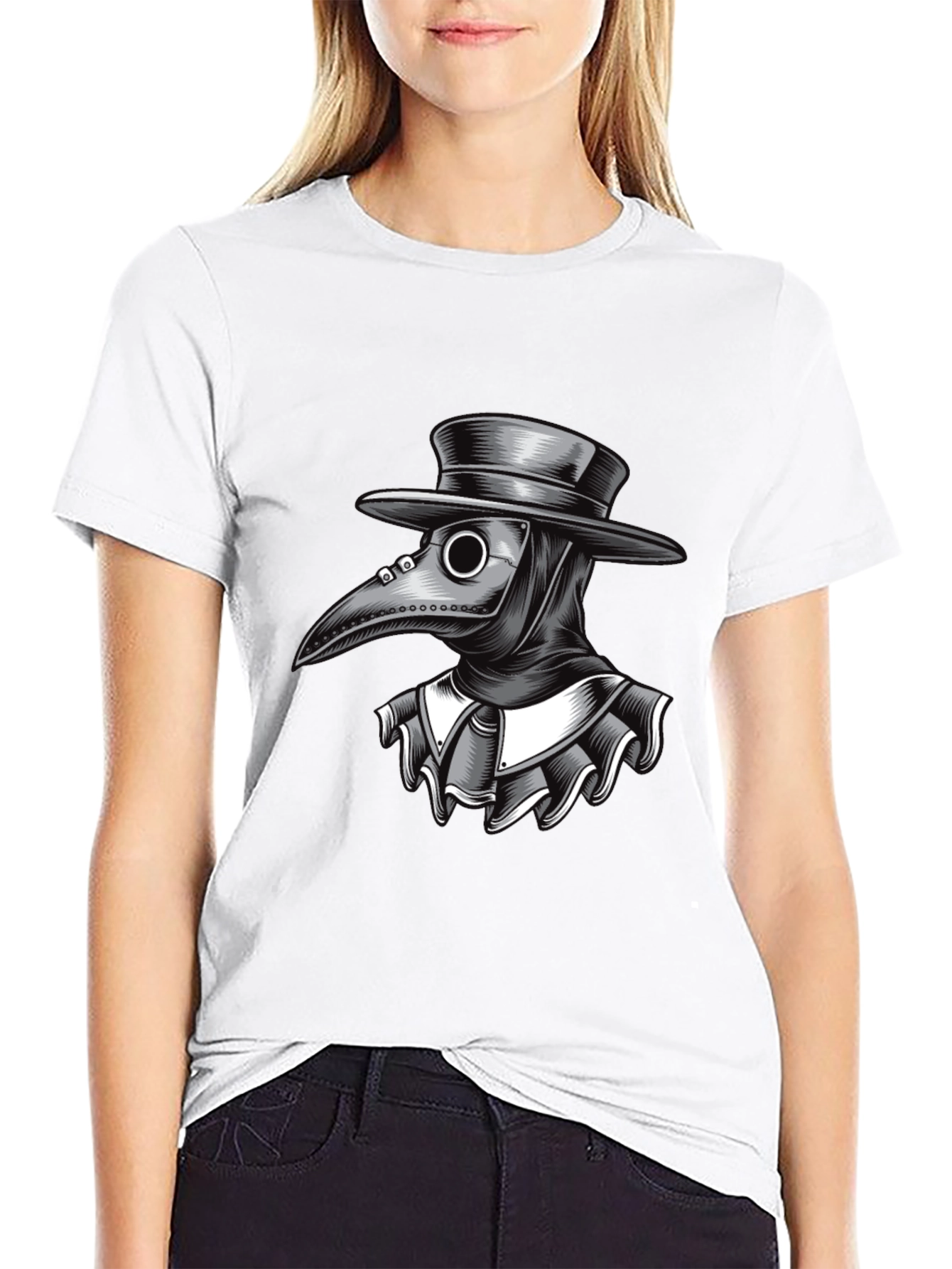 Plague Doctor Graphic Tee - Black Cotton T-Shirt