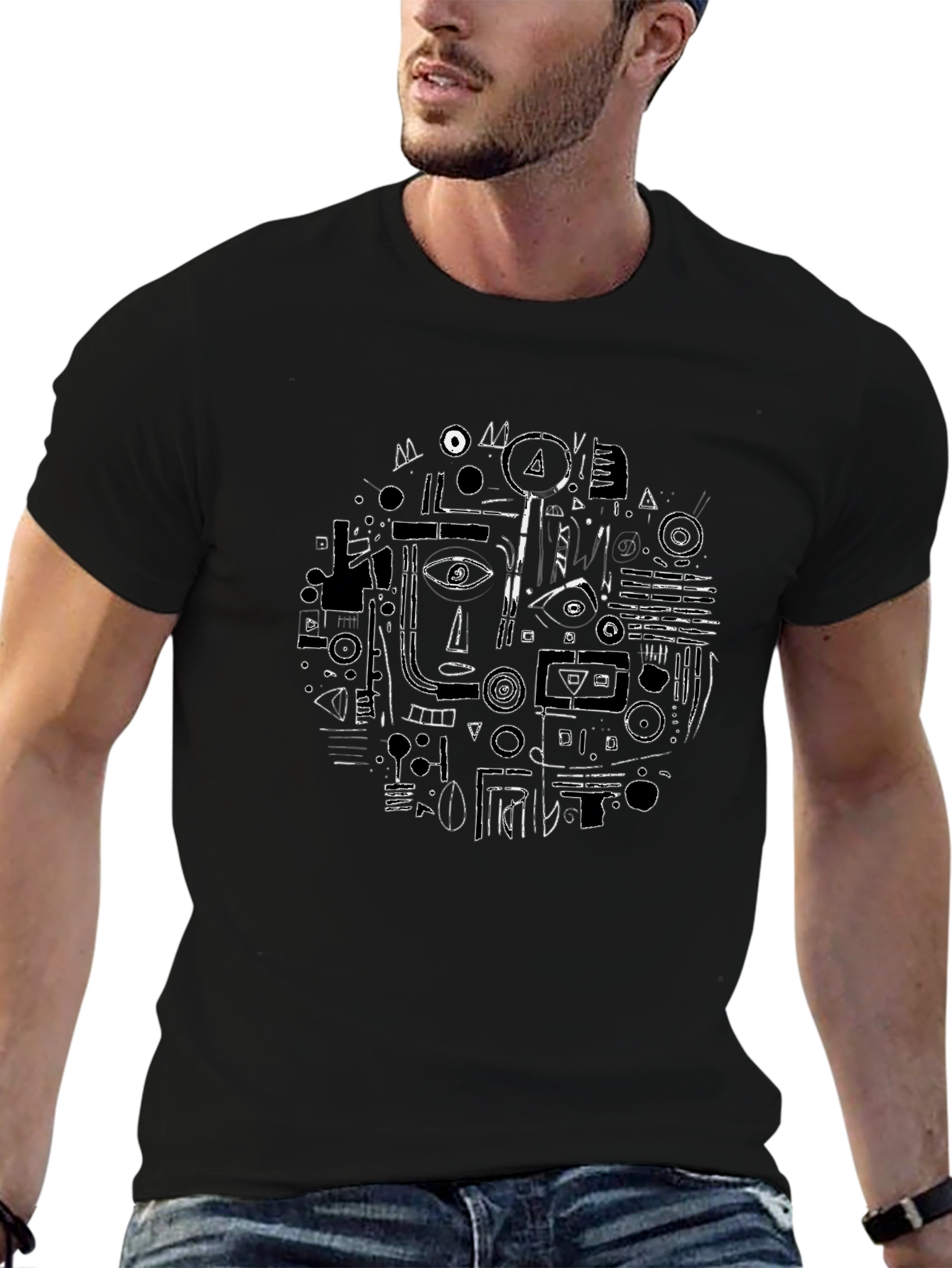 Abstract Face Graphic Black T-Shirt