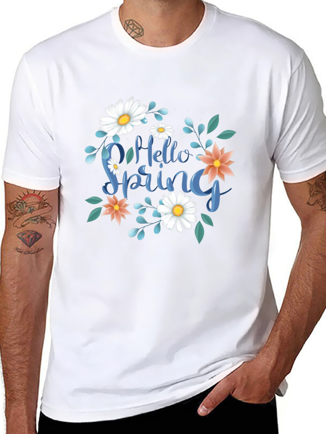 Hello Spring Graphic Tee - Black Casual T-Shirt