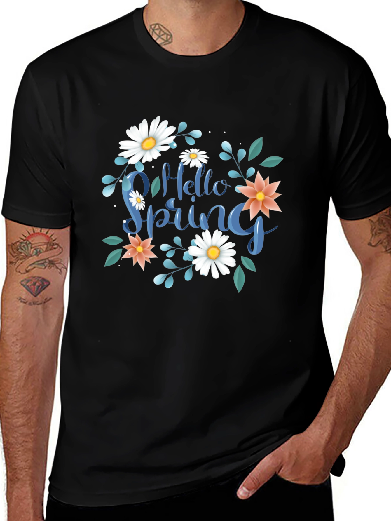 Hello Spring Graphic Tee - Black Casual T-Shirt