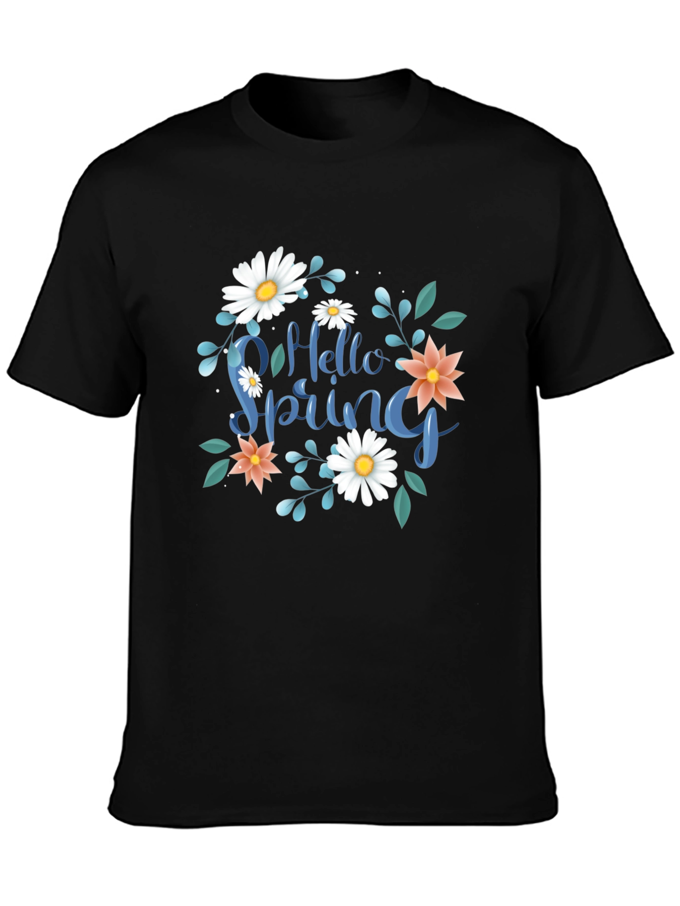Hello Spring Graphic Tee - Black Casual T-Shirt