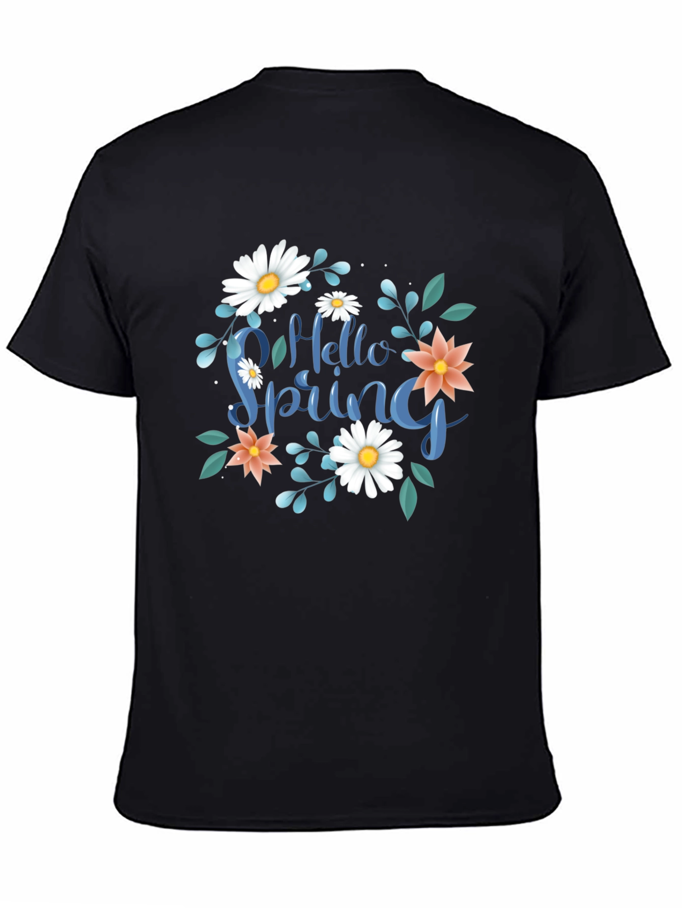 Hello Spring Graphic Tee - Black Casual T-Shirt