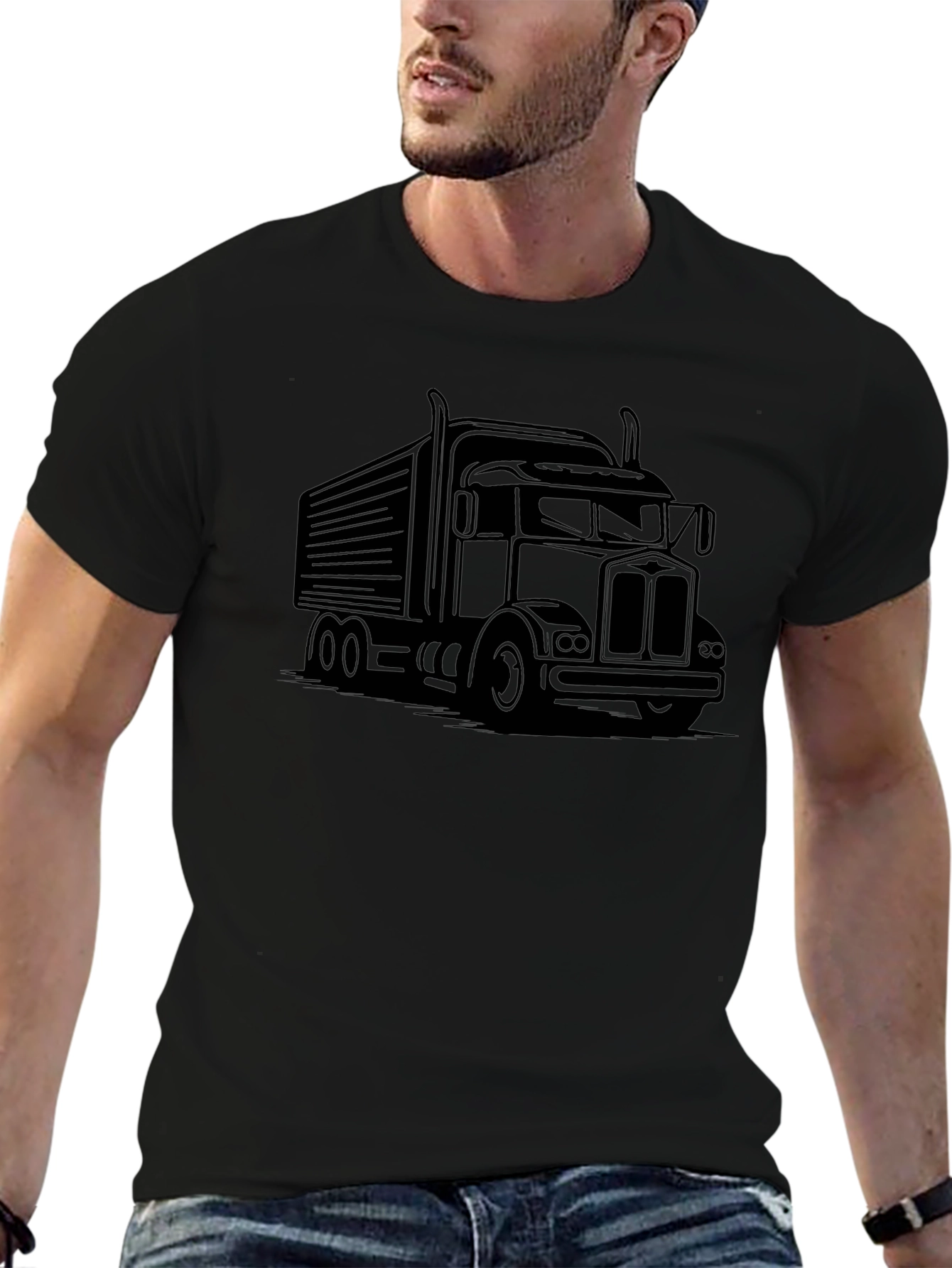 Truck Graphic Black T-Shirt for Men