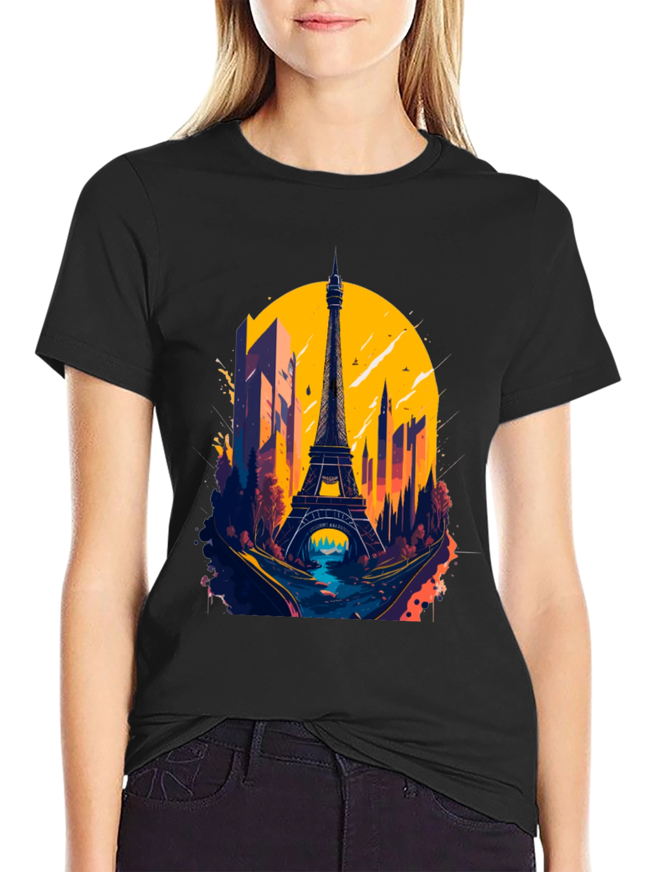 Paris Eiffel Tower Graphic Tee - Stylish Black T-Shirt
