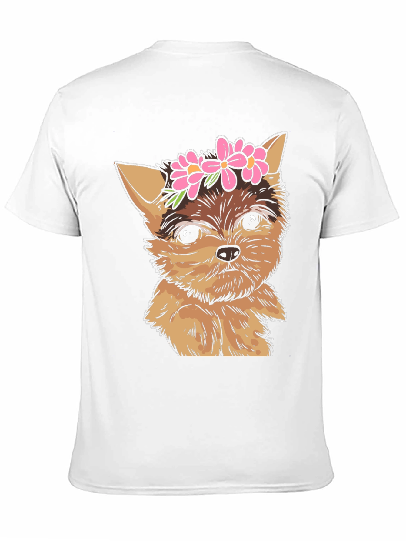 Dog with Flowers Black T-Shirt