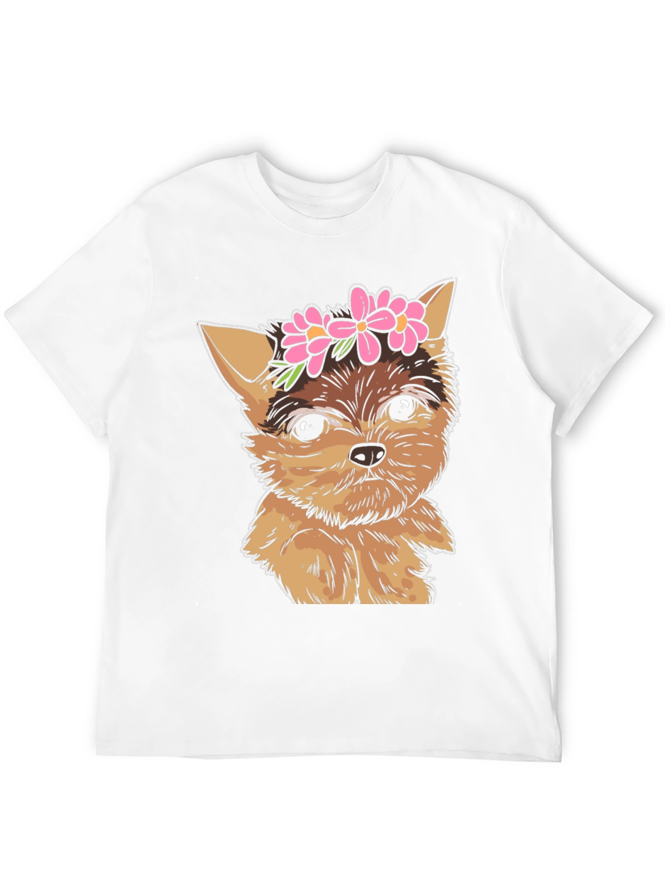 Dog with Flowers Black T-Shirt