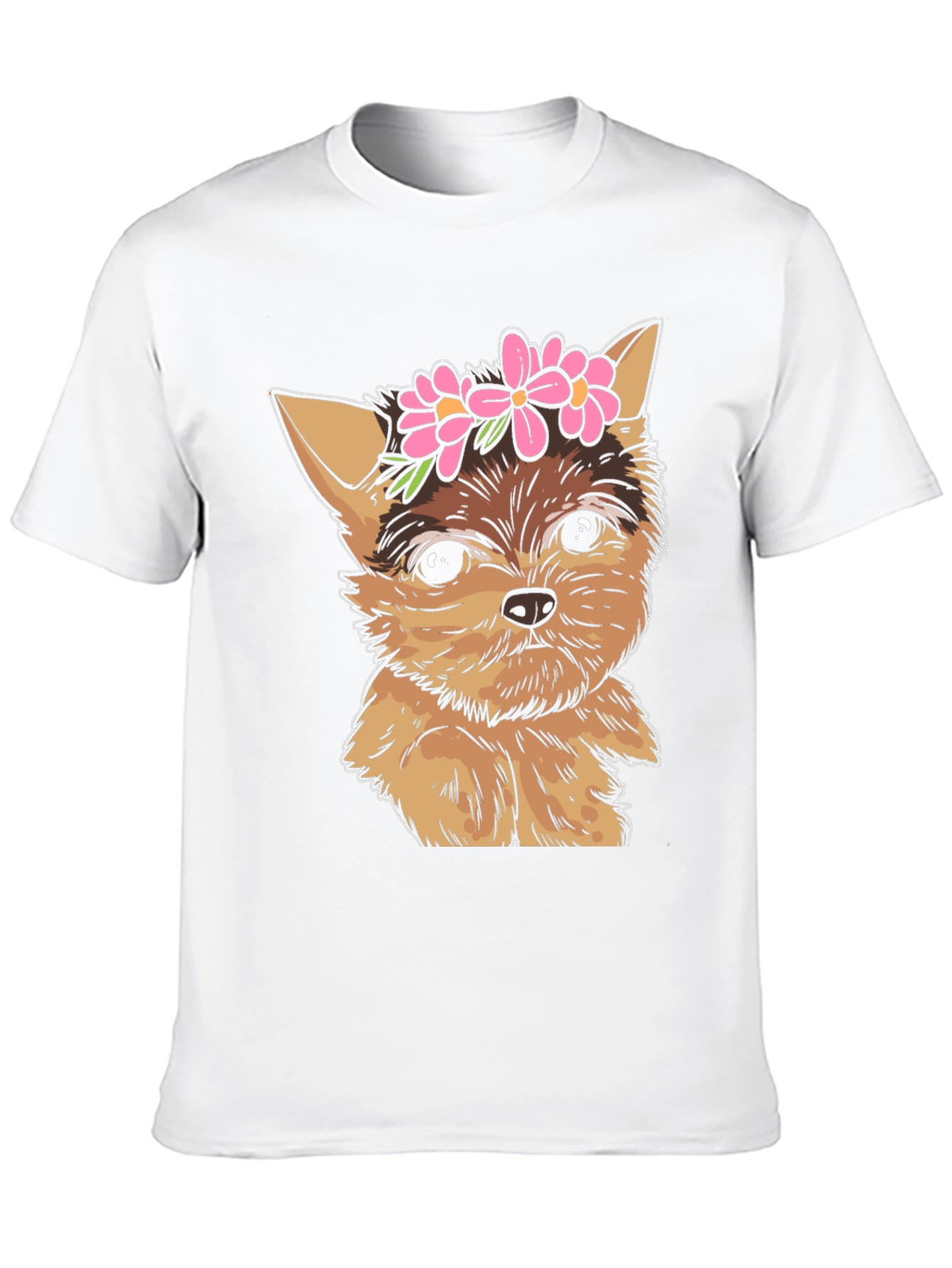 Dog with Flowers Black T-Shirt