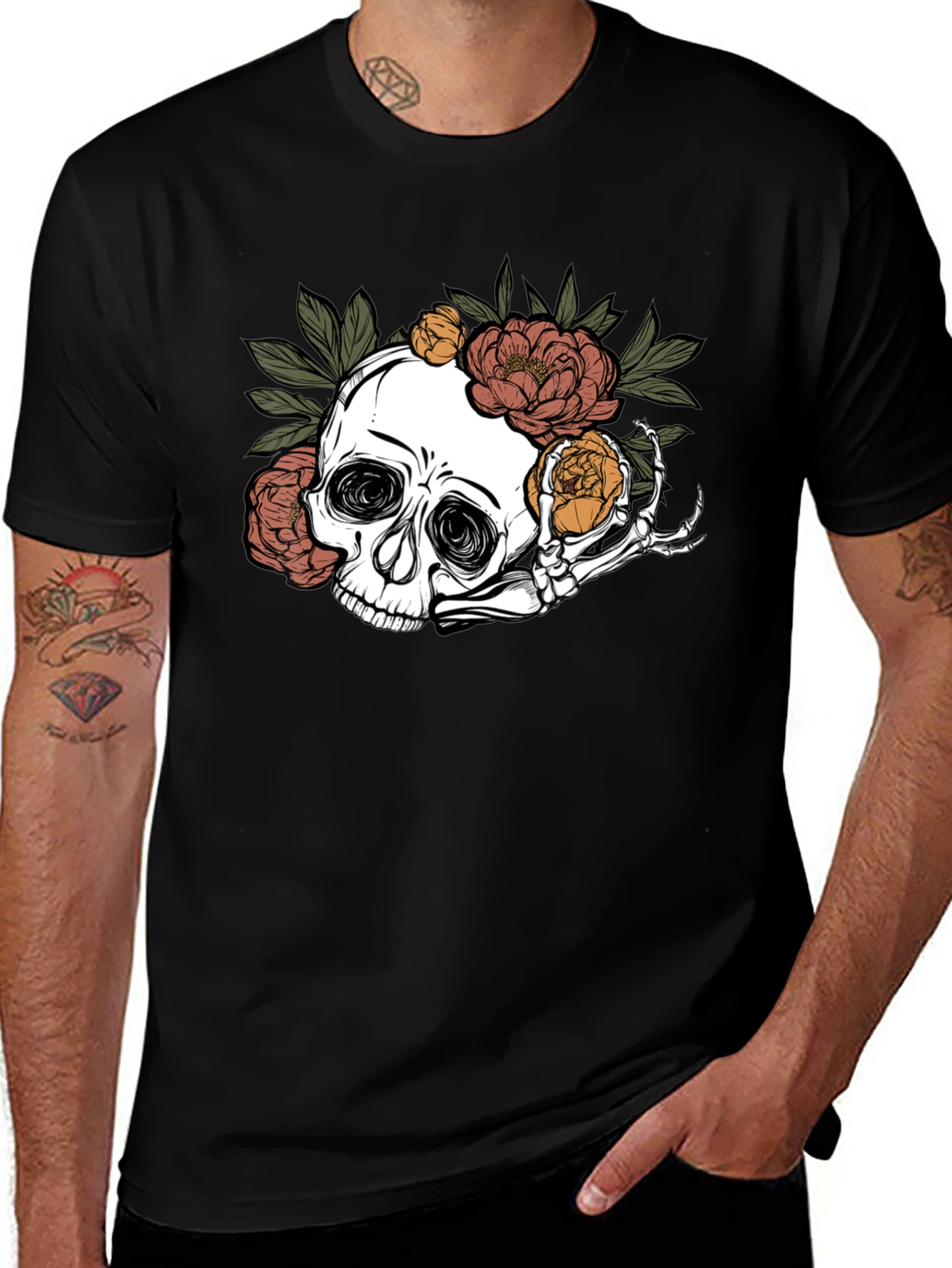 Skull and Flowers Graphic T-Shirt
