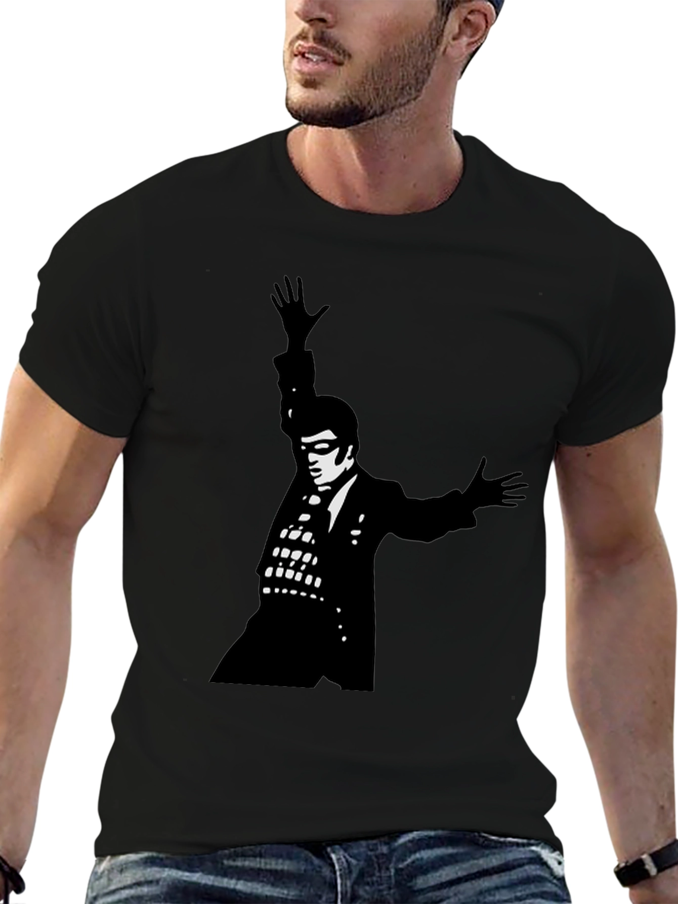 Black T-Shirt with Elvis Silhouette Graphic