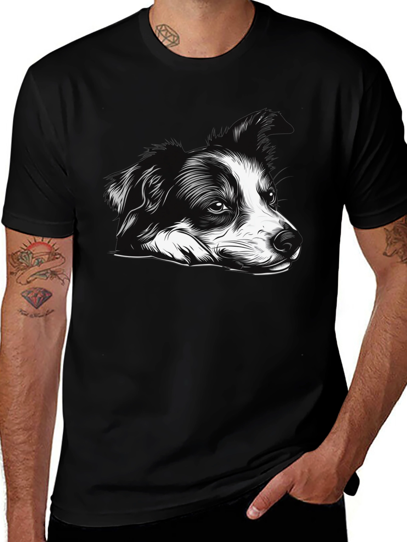 Dog Graphic Print Black Tee