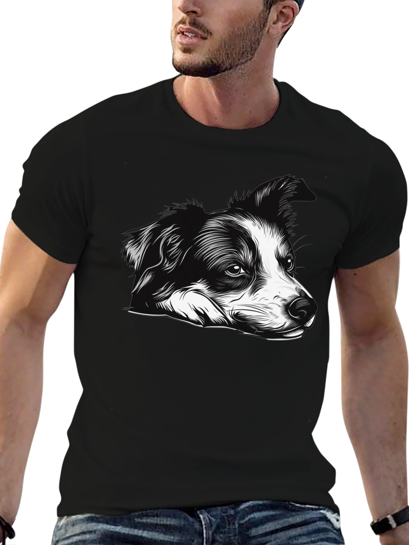 Dog Graphic Print Black Tee