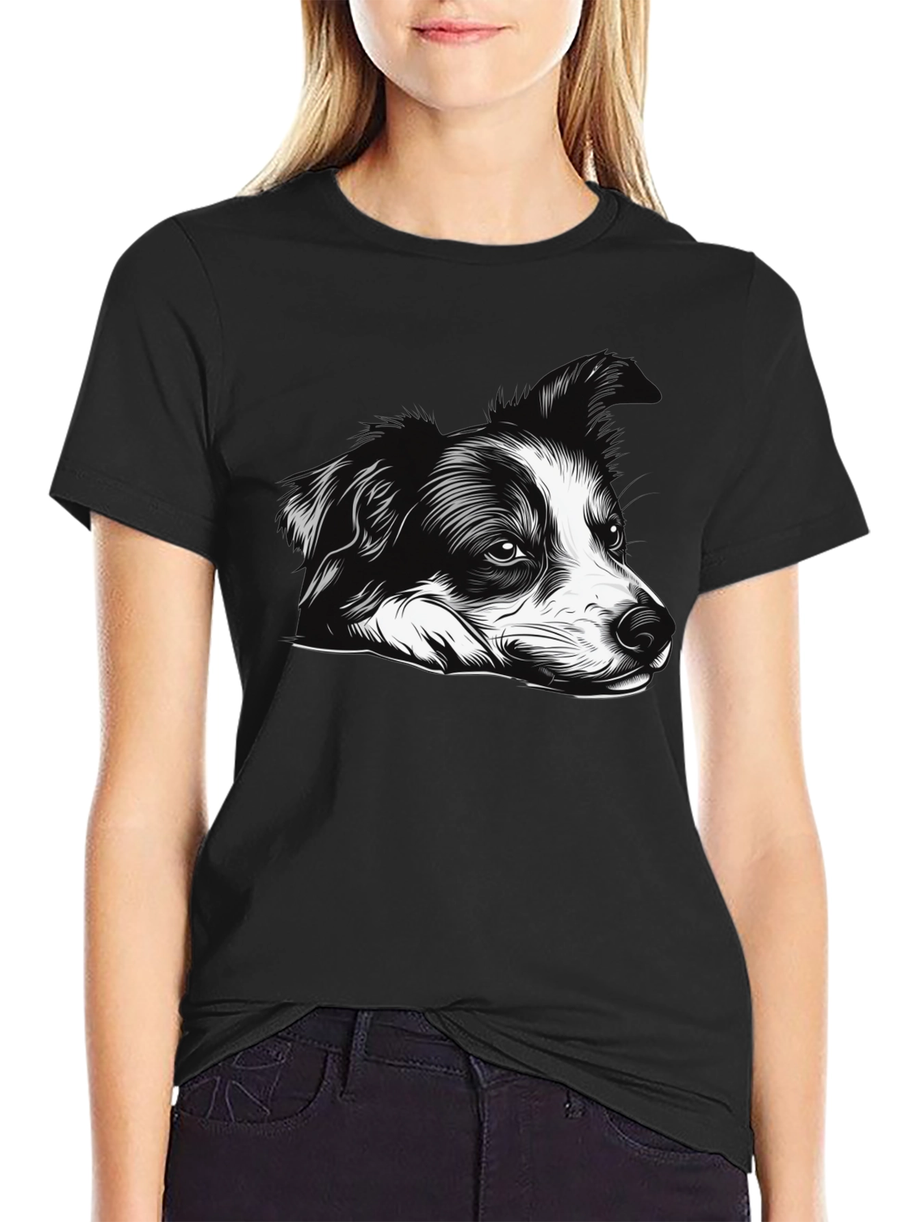 Dog Graphic Print Black Tee