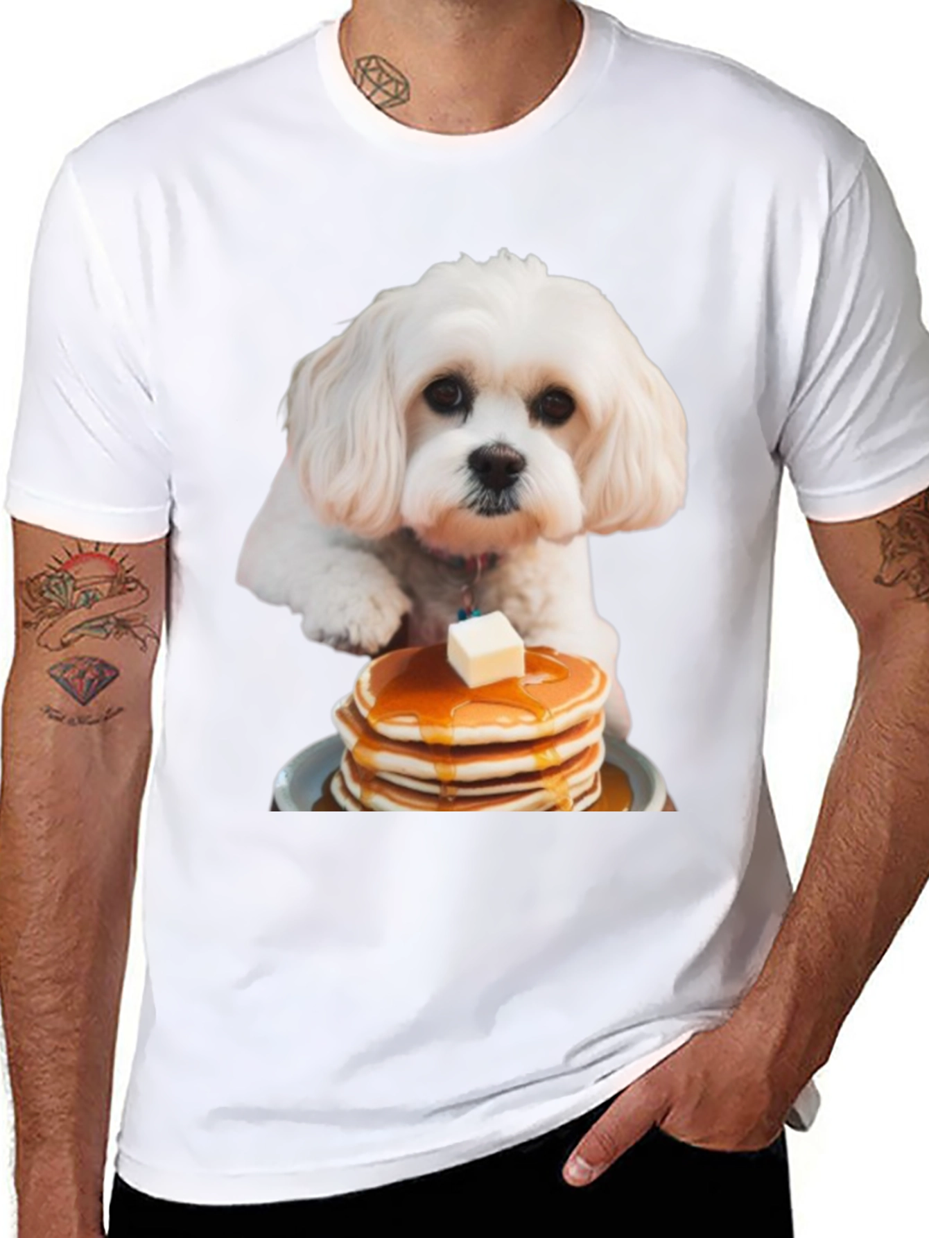 Dog Eating Pancakes T-Shirt – Cute Funny Dog Graphic Tee