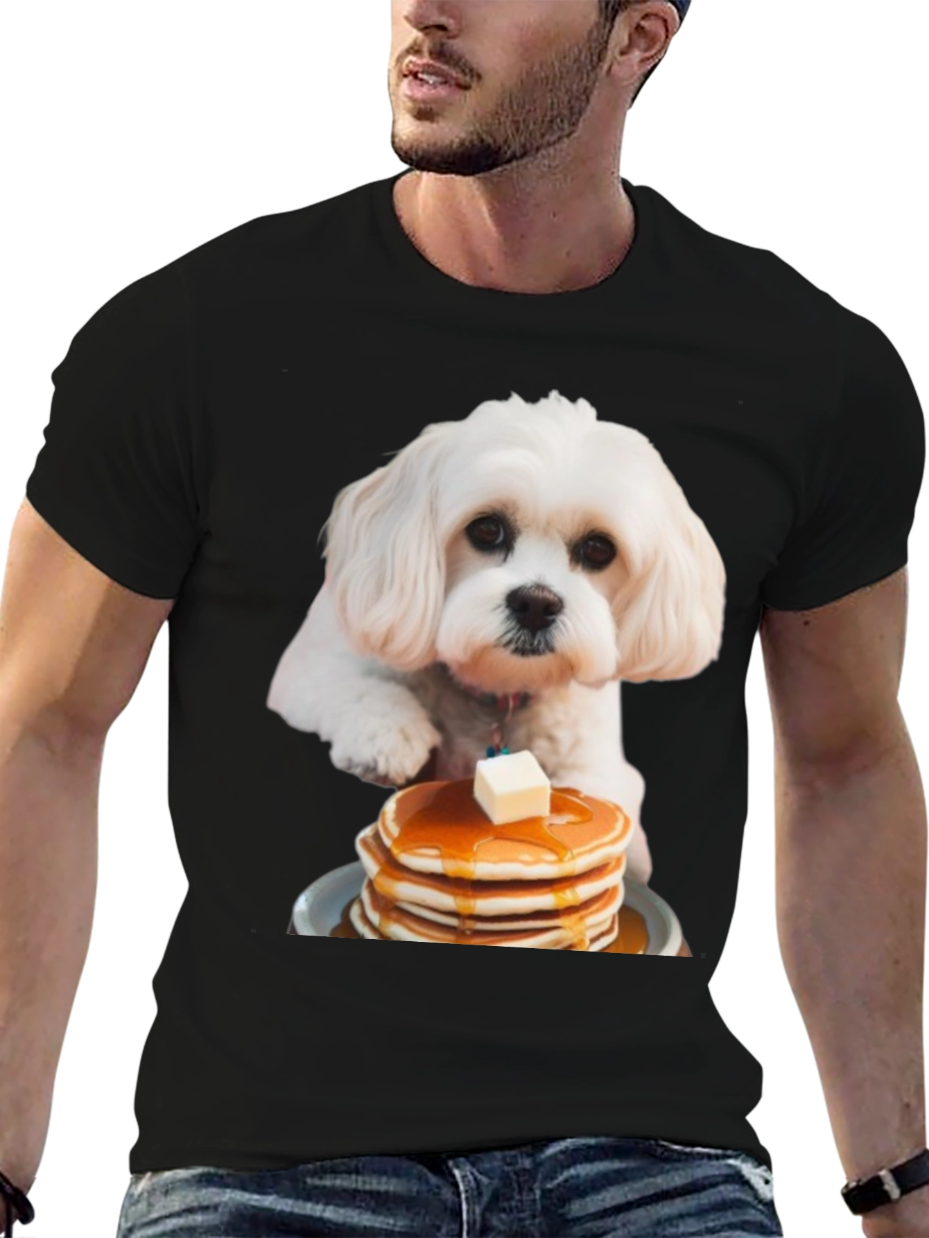Dog Eating Pancakes T-Shirt – Cute Funny Dog Graphic Tee