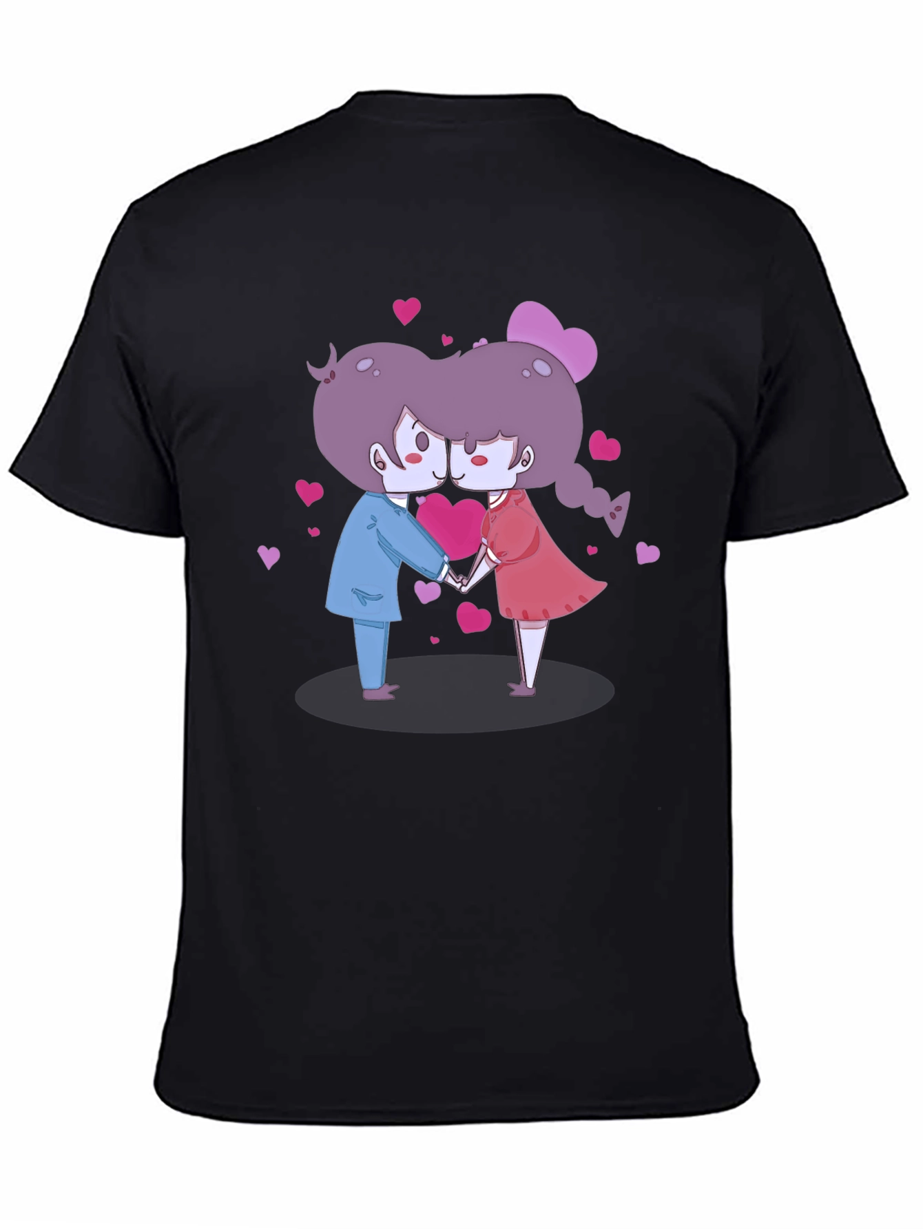 Cute Cartoon Couple Kissing Black T-Shirt