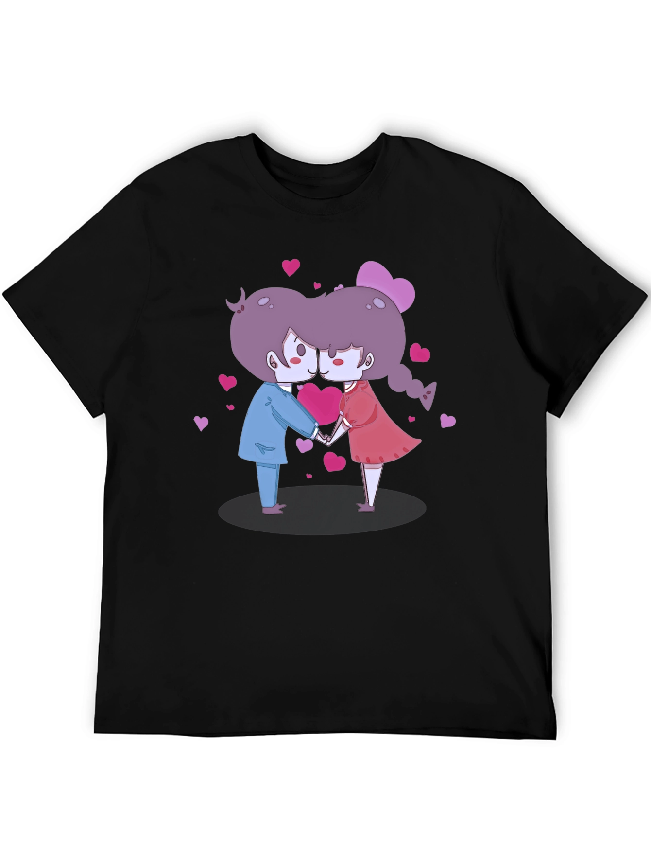 Cute Cartoon Couple Kissing Black T-Shirt
