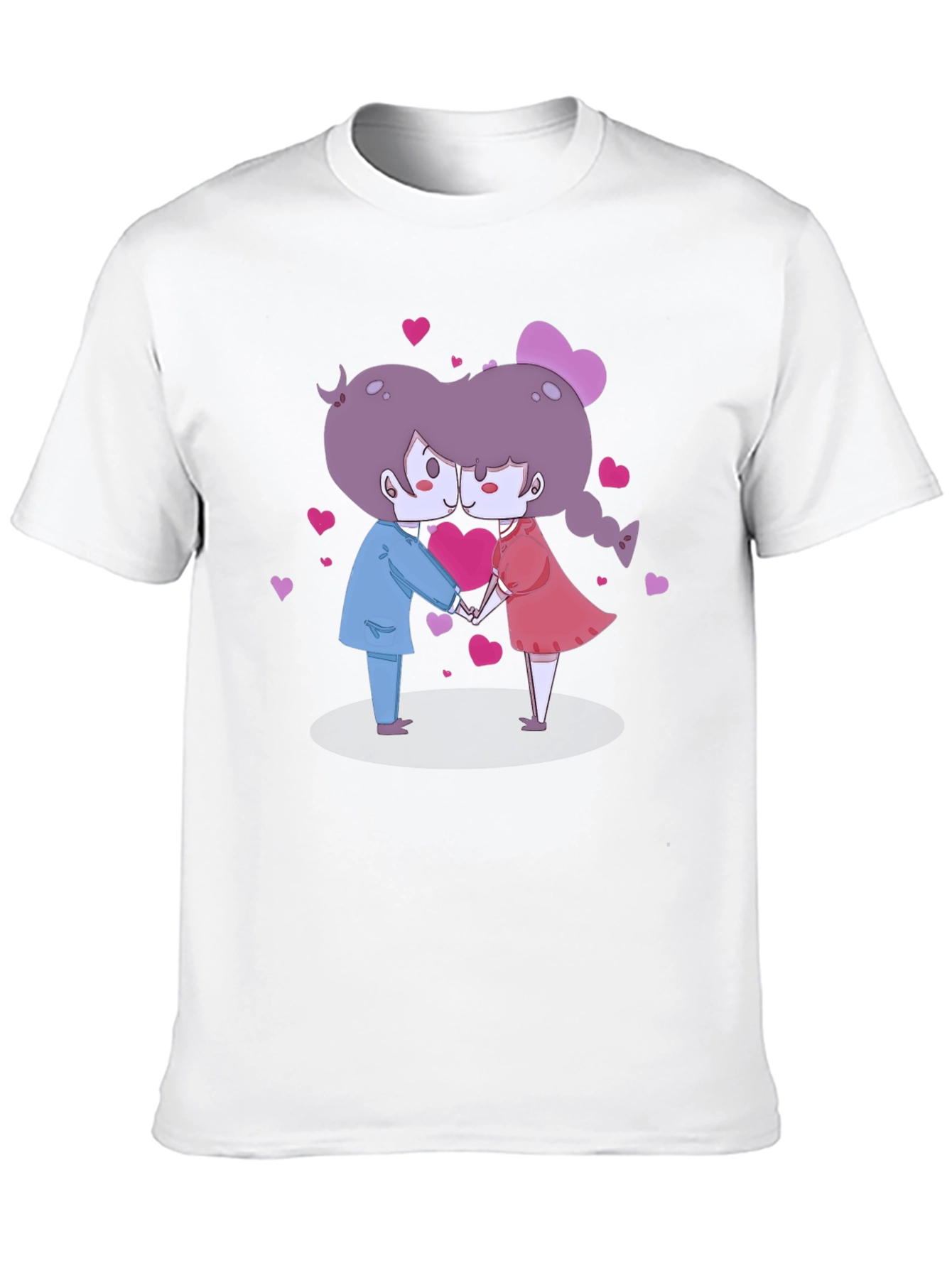 Cute Cartoon Couple Kissing Black T-Shirt