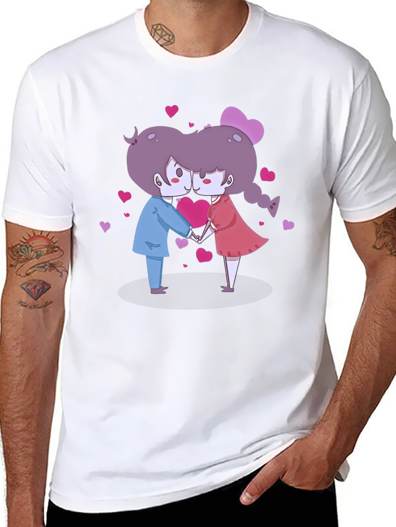 Cute Cartoon Couple Kissing Black T-Shirt