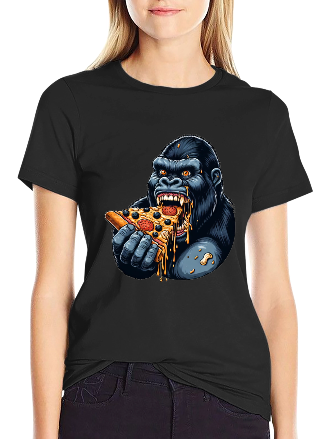 Gorilla Eating Pizza Graphic T-Shirt