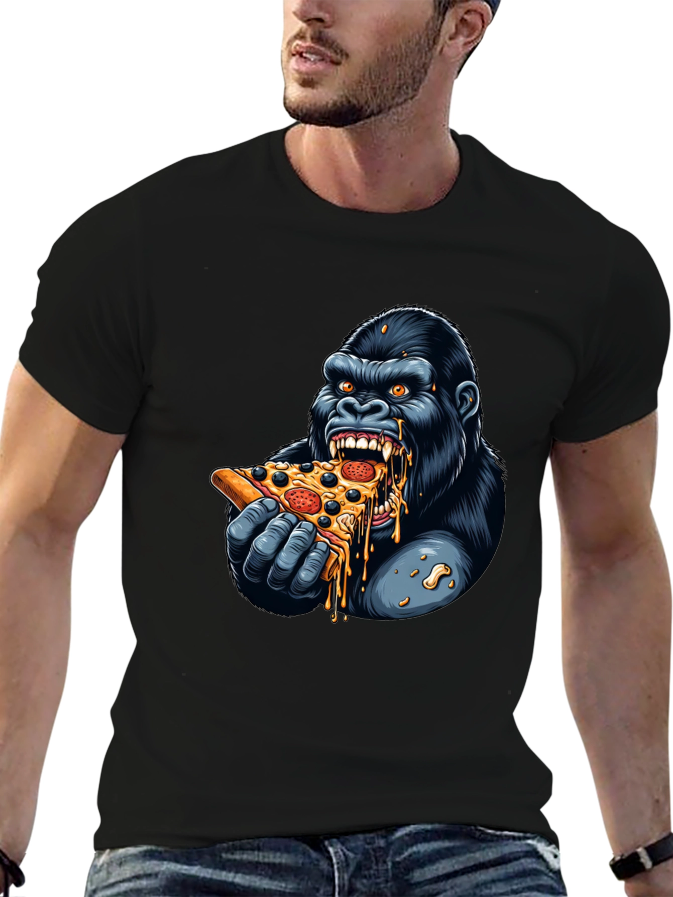Gorilla Eating Pizza Graphic T-Shirt