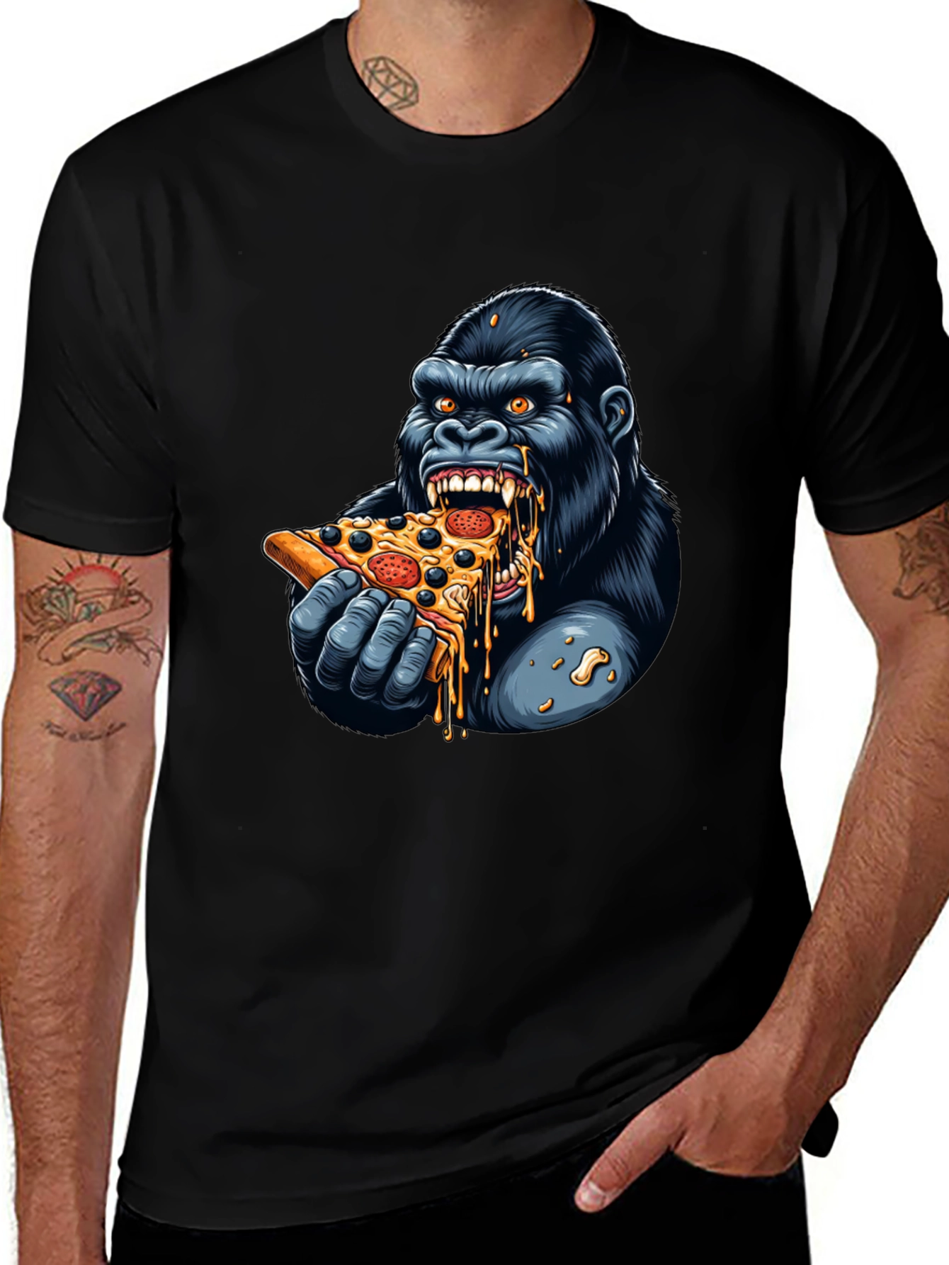 Gorilla Eating Pizza Graphic T-Shirt