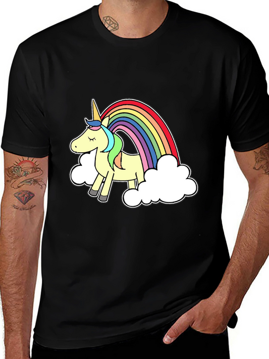 Unicorn Rainbow Graphic Tee - Black Cotton T-Shirt
