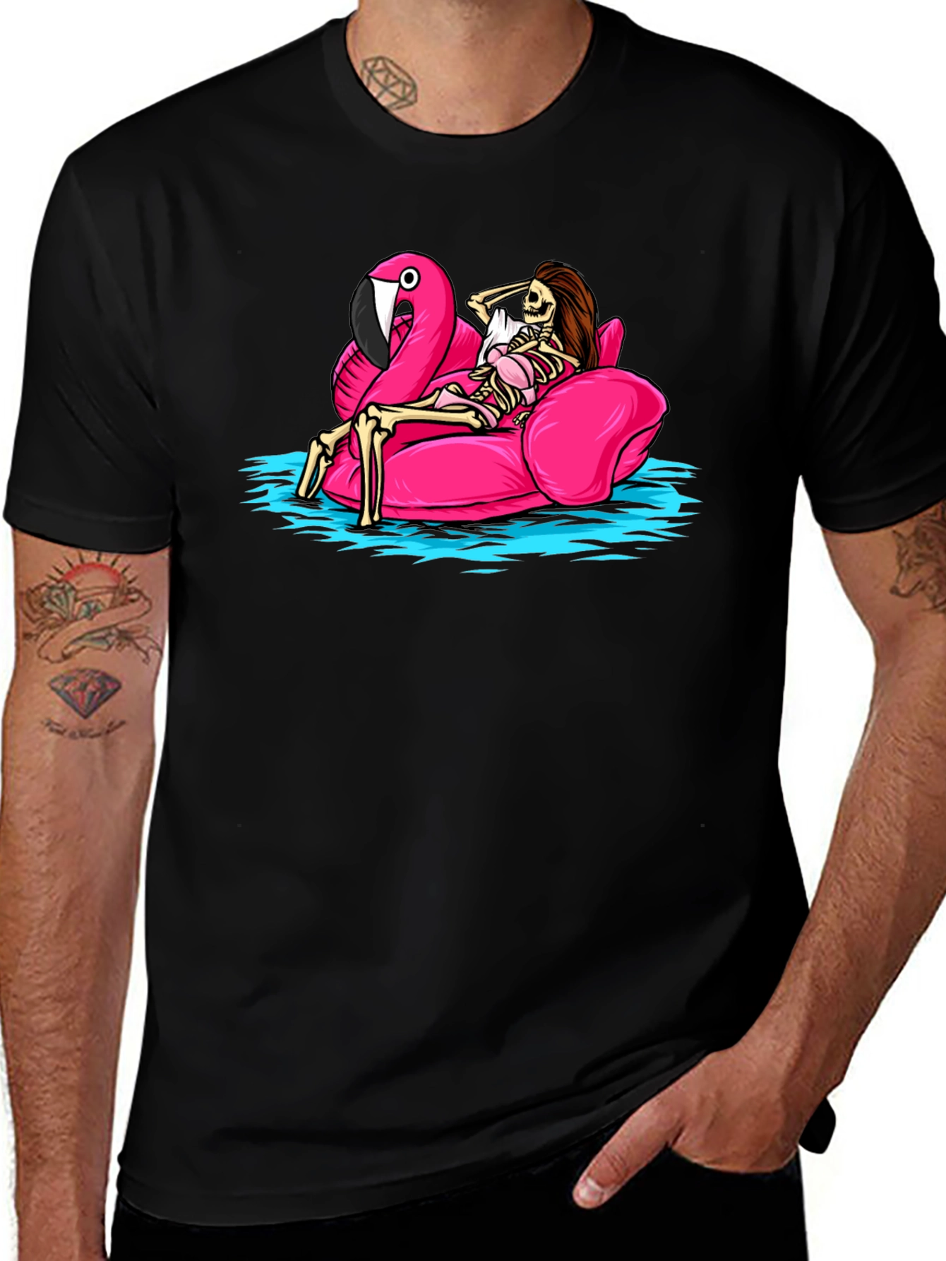 Skeleton Flamingo Pool Float T-Shirt