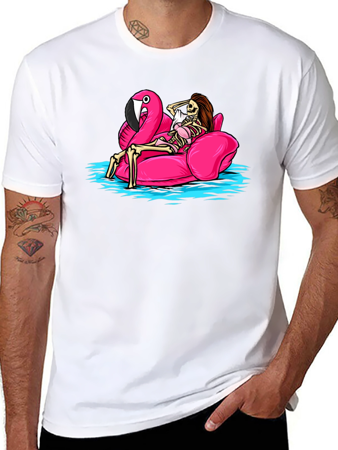 Skeleton Flamingo Pool Float T-Shirt