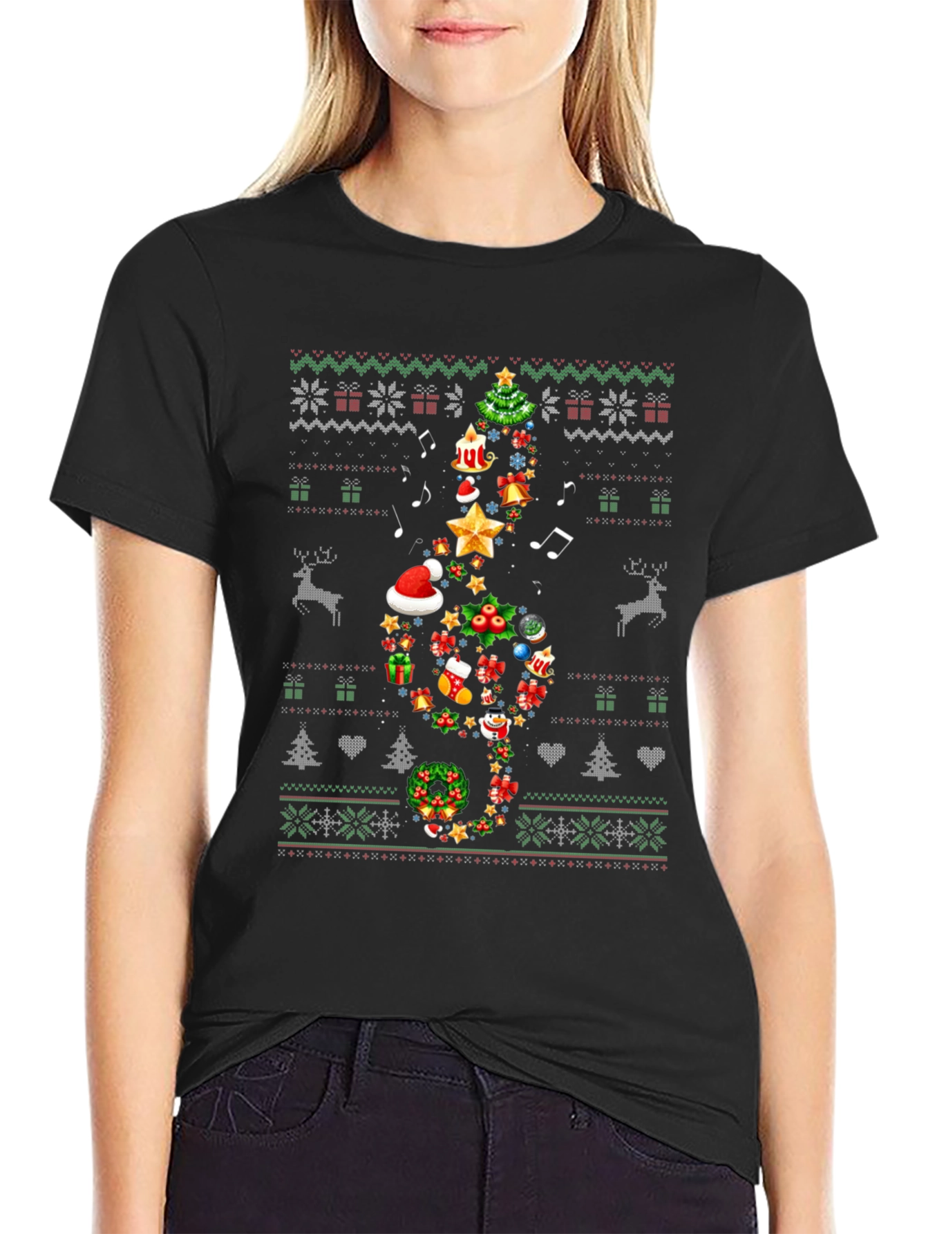 Festive Christmas Music Note T-Shirt