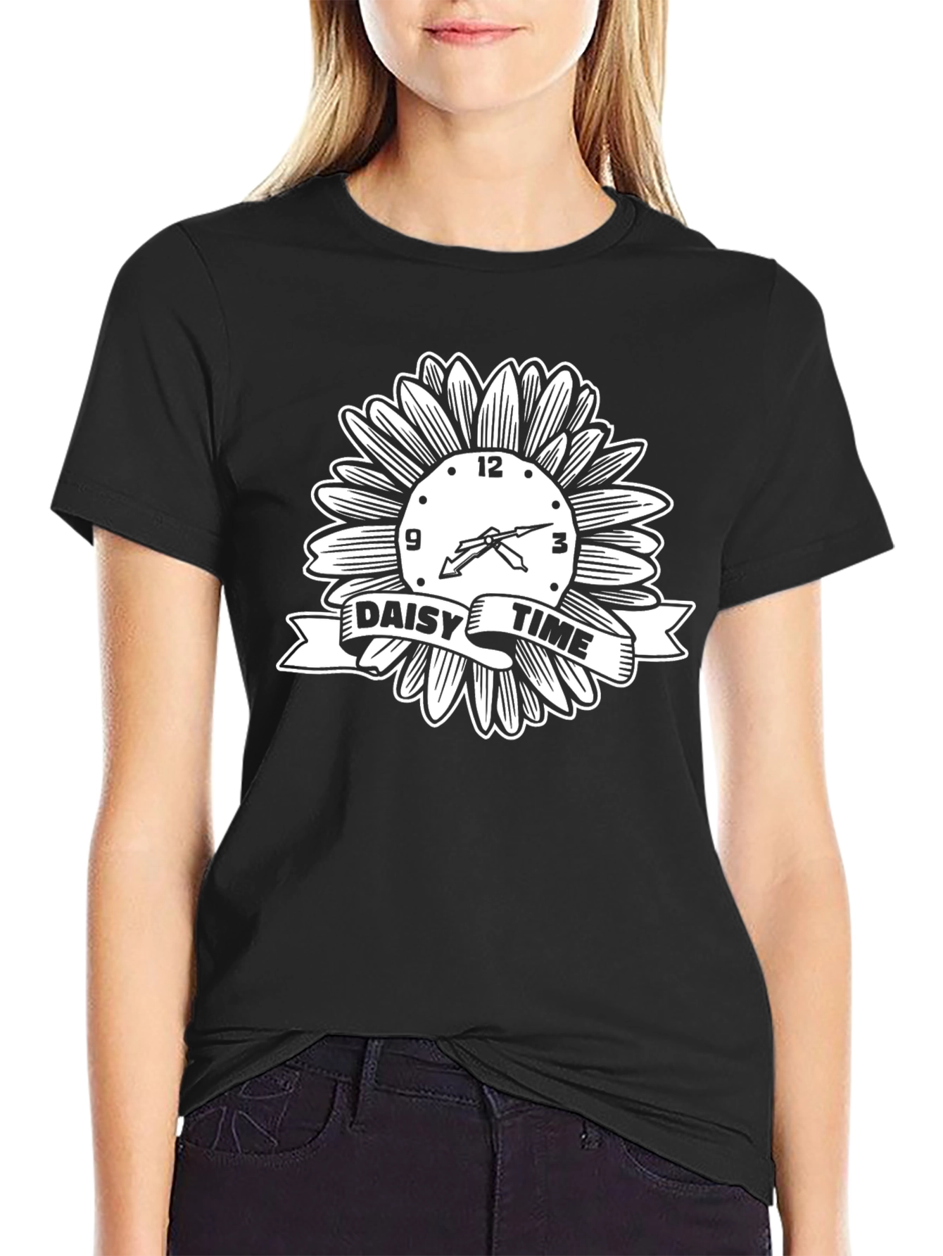 Daisy Time Graphic Tee - Unique Clock Design