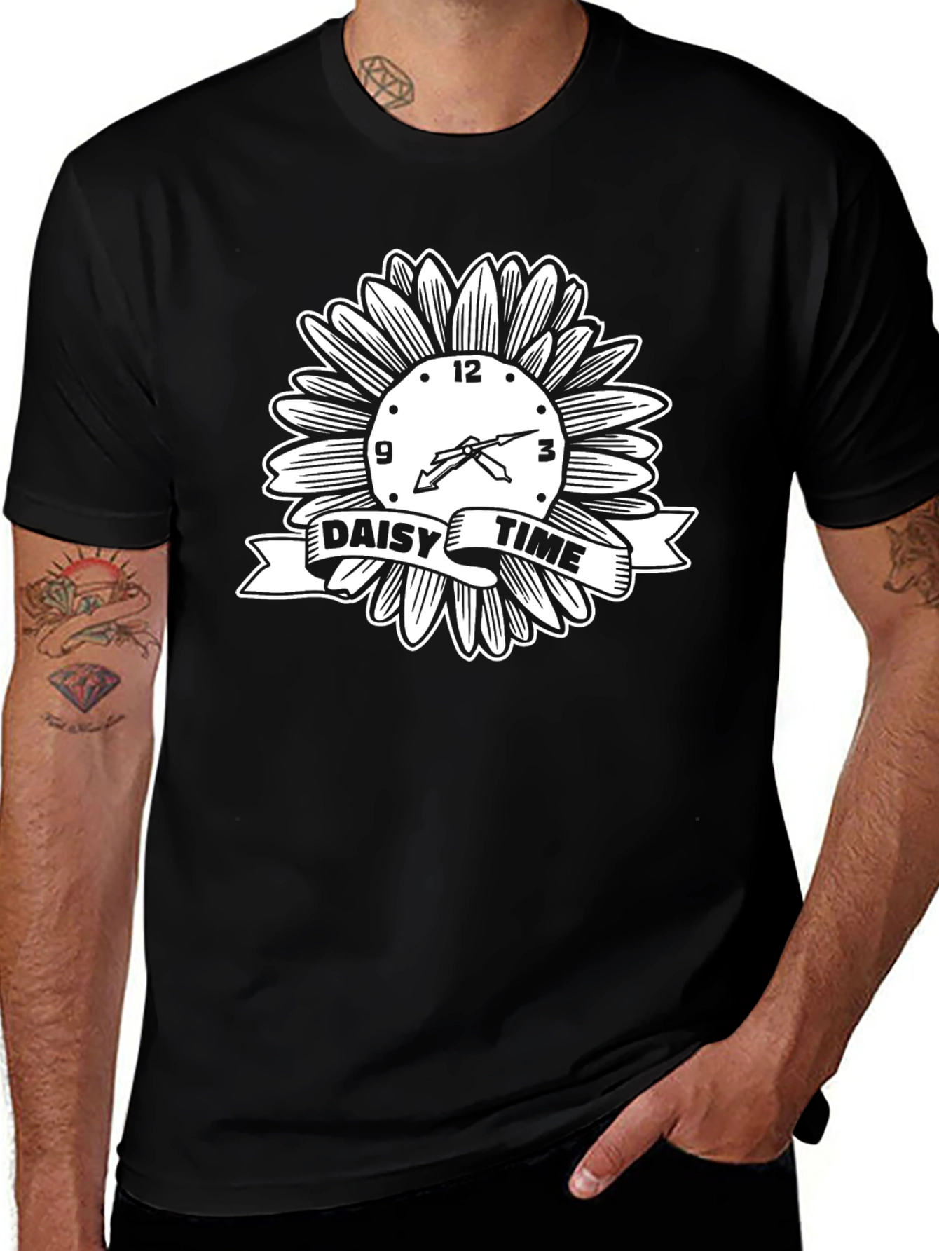 Daisy Time Graphic Tee - Unique Clock Design