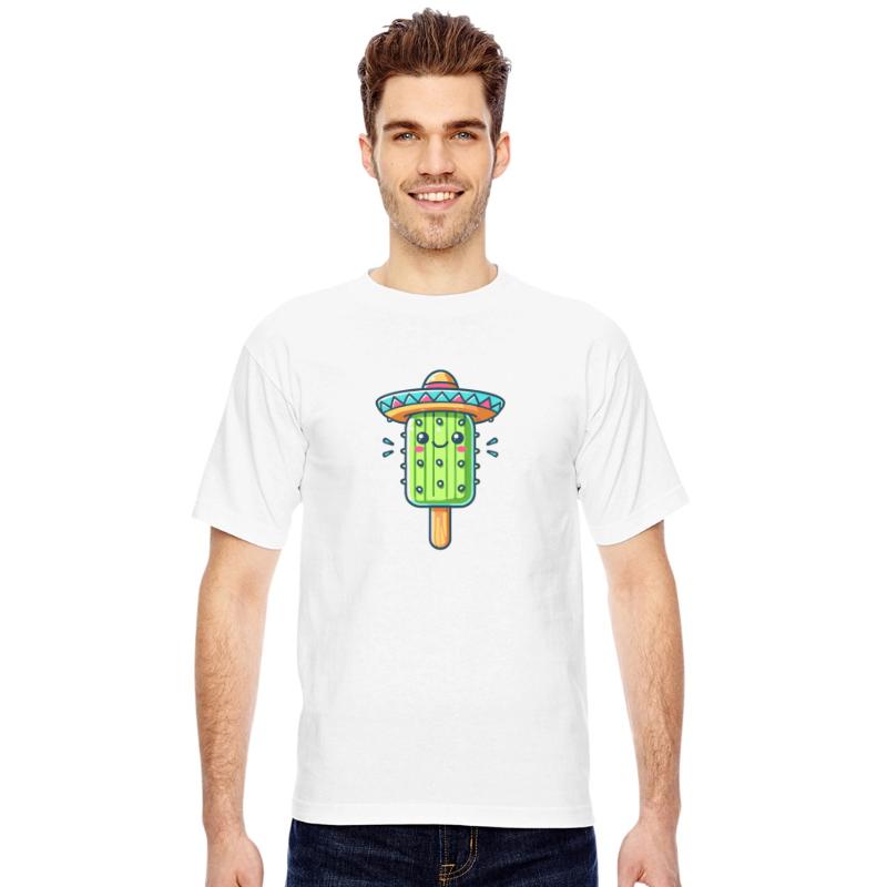 funny cactus ice cream motif with colorful sombrer
