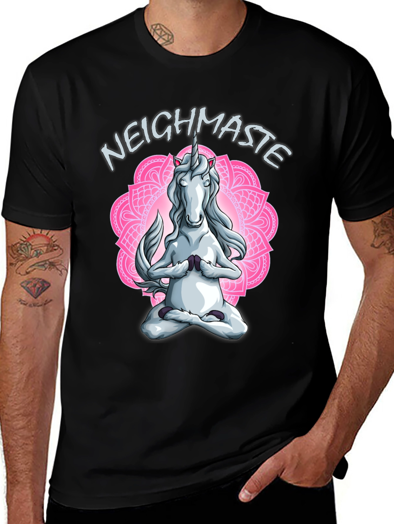 Unicorn Neighmaste Yoga Black T-Shirt