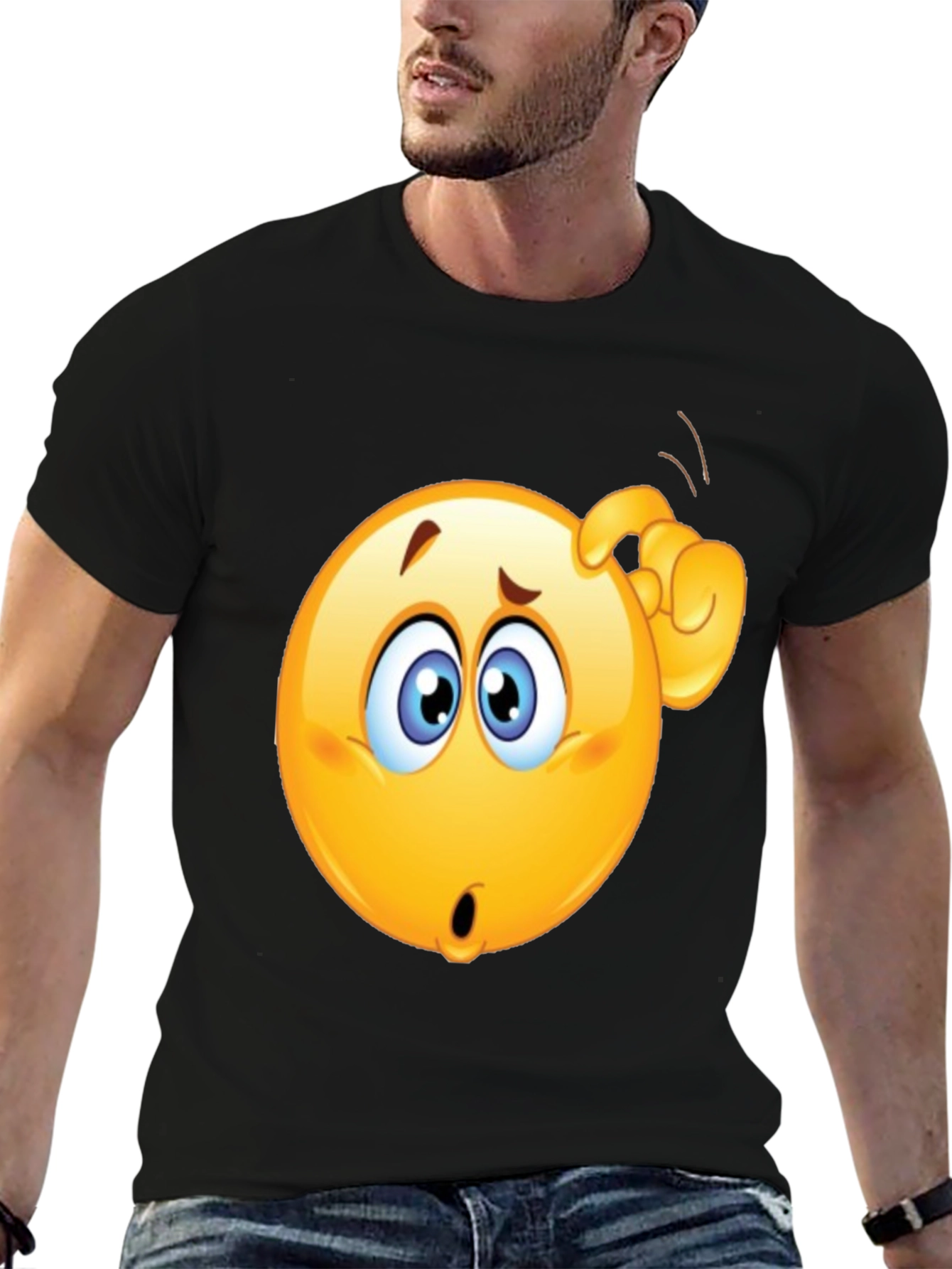 Confused Emoji T-Shirt - Black Cotton Tee