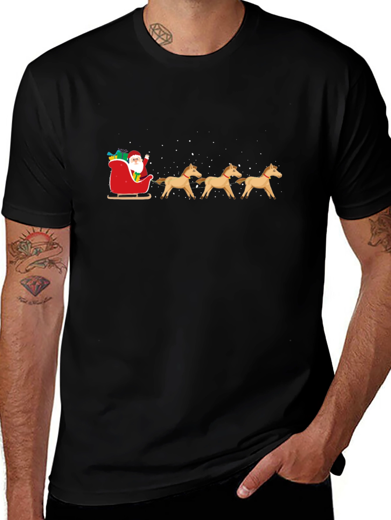 Santa Horse Sleigh Black T-Shirt