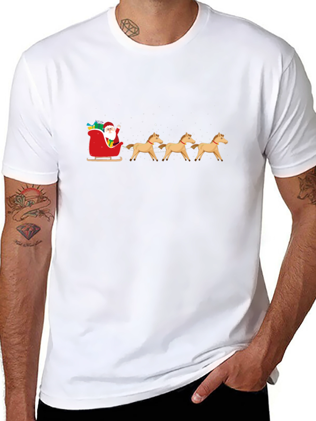 Santa Horse Sleigh Black T-Shirt