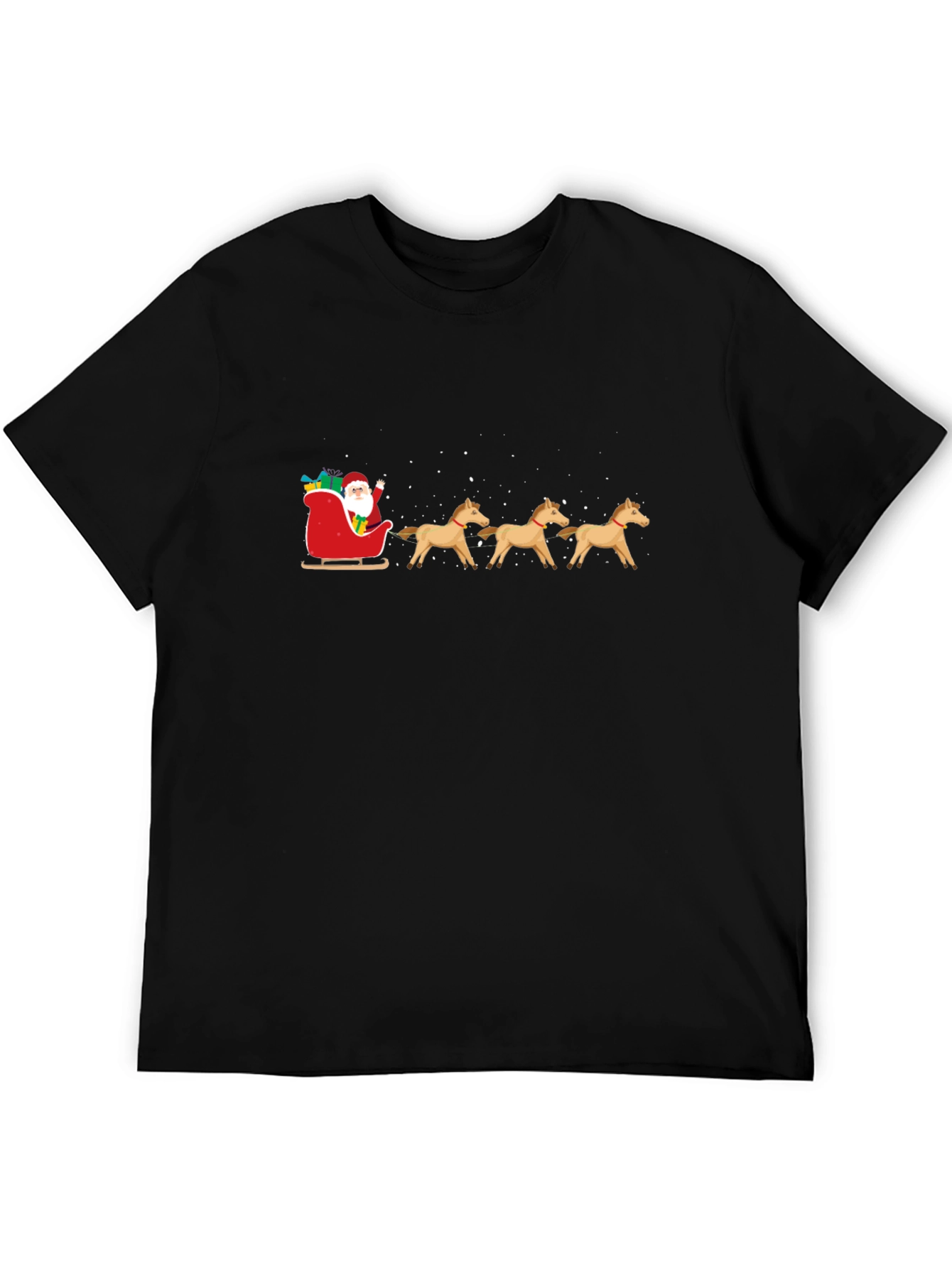 Santa Horse Sleigh Black T-Shirt