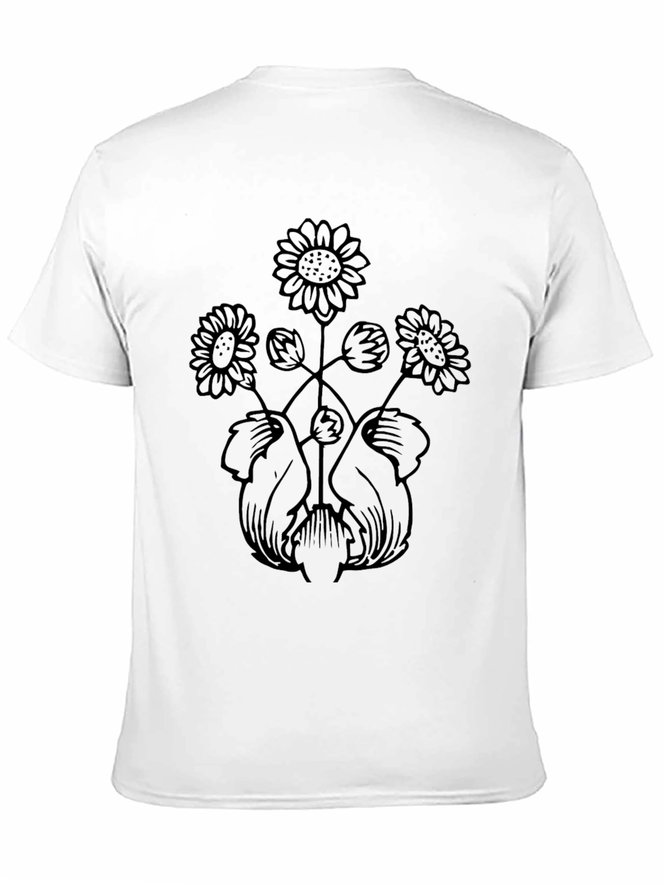 Floral Art Black T-Shirt - Unique Botanical Design