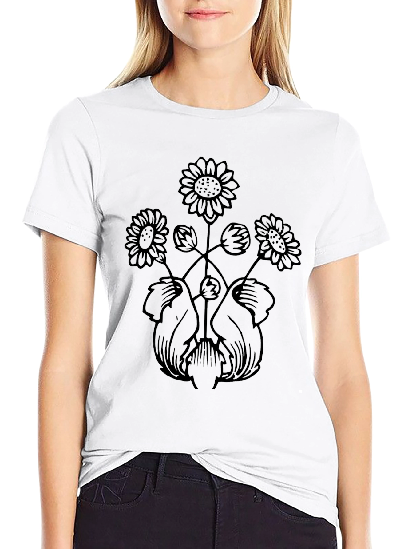 Floral Art Black T-Shirt - Unique Botanical Design