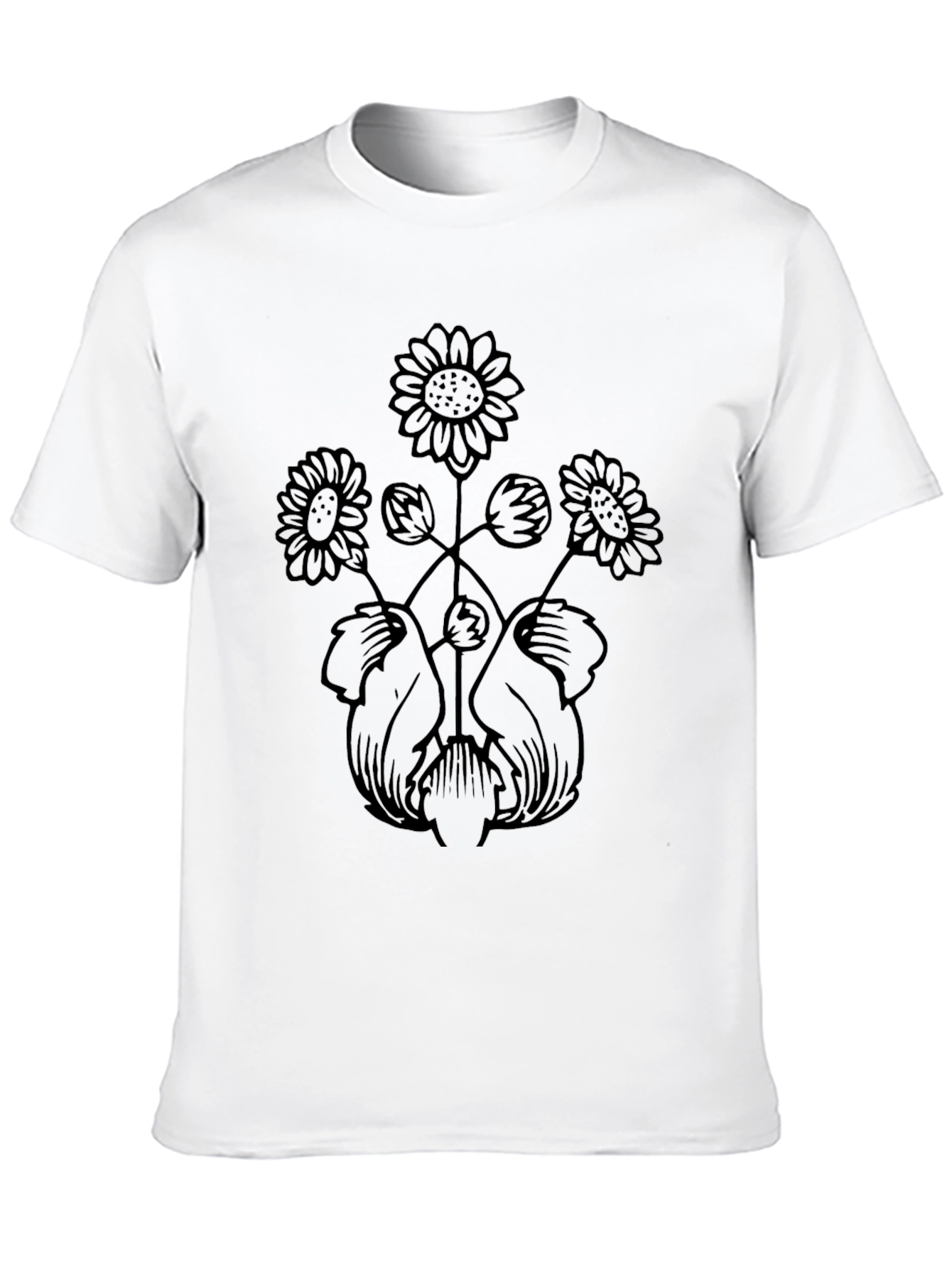 Floral Art Black T-Shirt - Unique Botanical Design