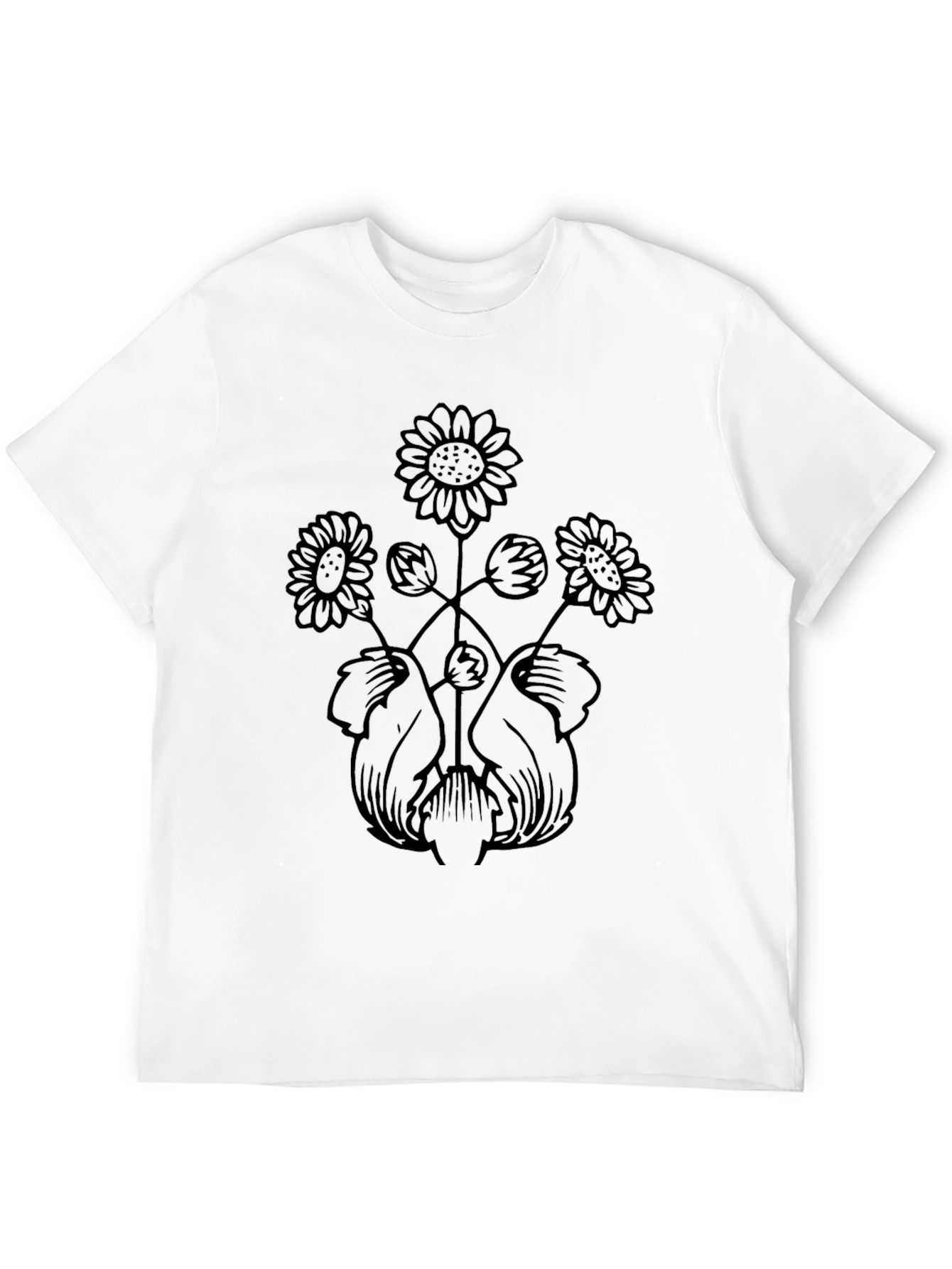Floral Art Black T-Shirt - Unique Botanical Design