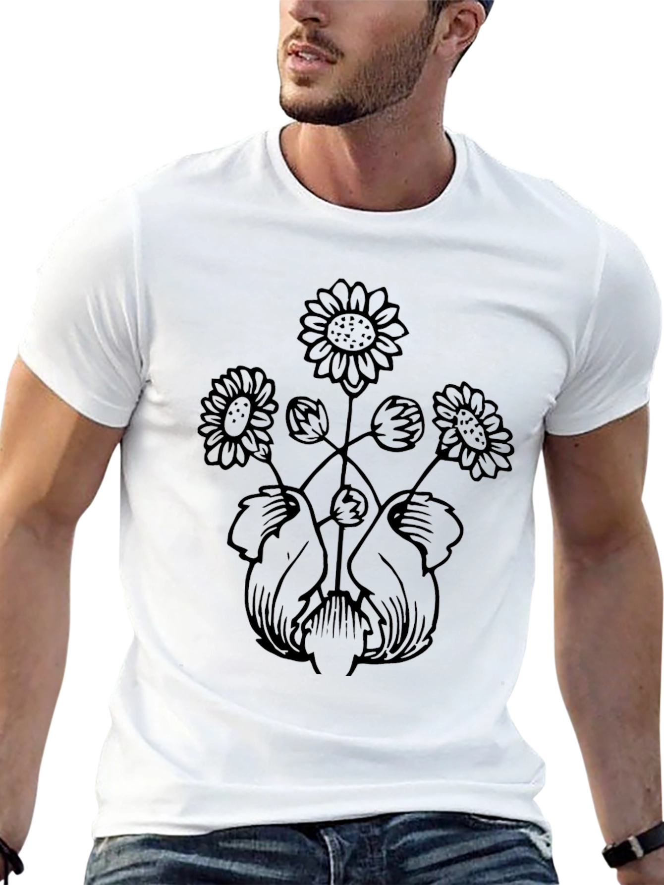 Floral Art Black T-Shirt - Unique Botanical Design