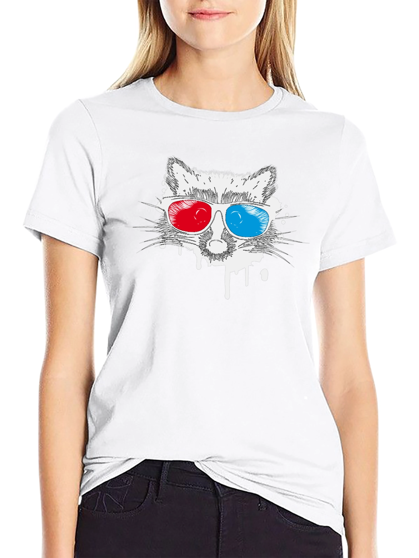 Cool Raccoon 3D Glasses Graphic T-Shirt