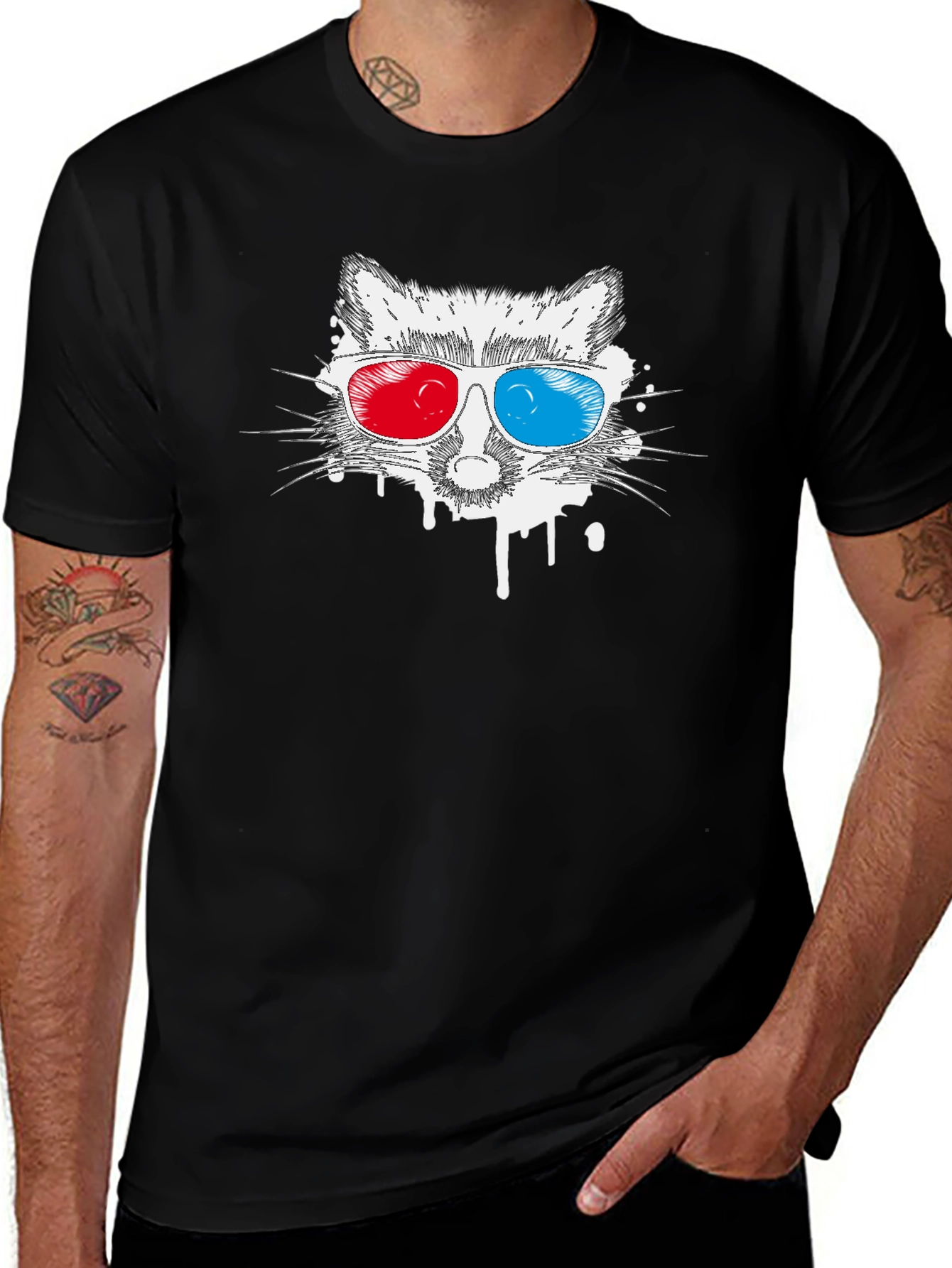 Cool Raccoon 3D Glasses Graphic T-Shirt