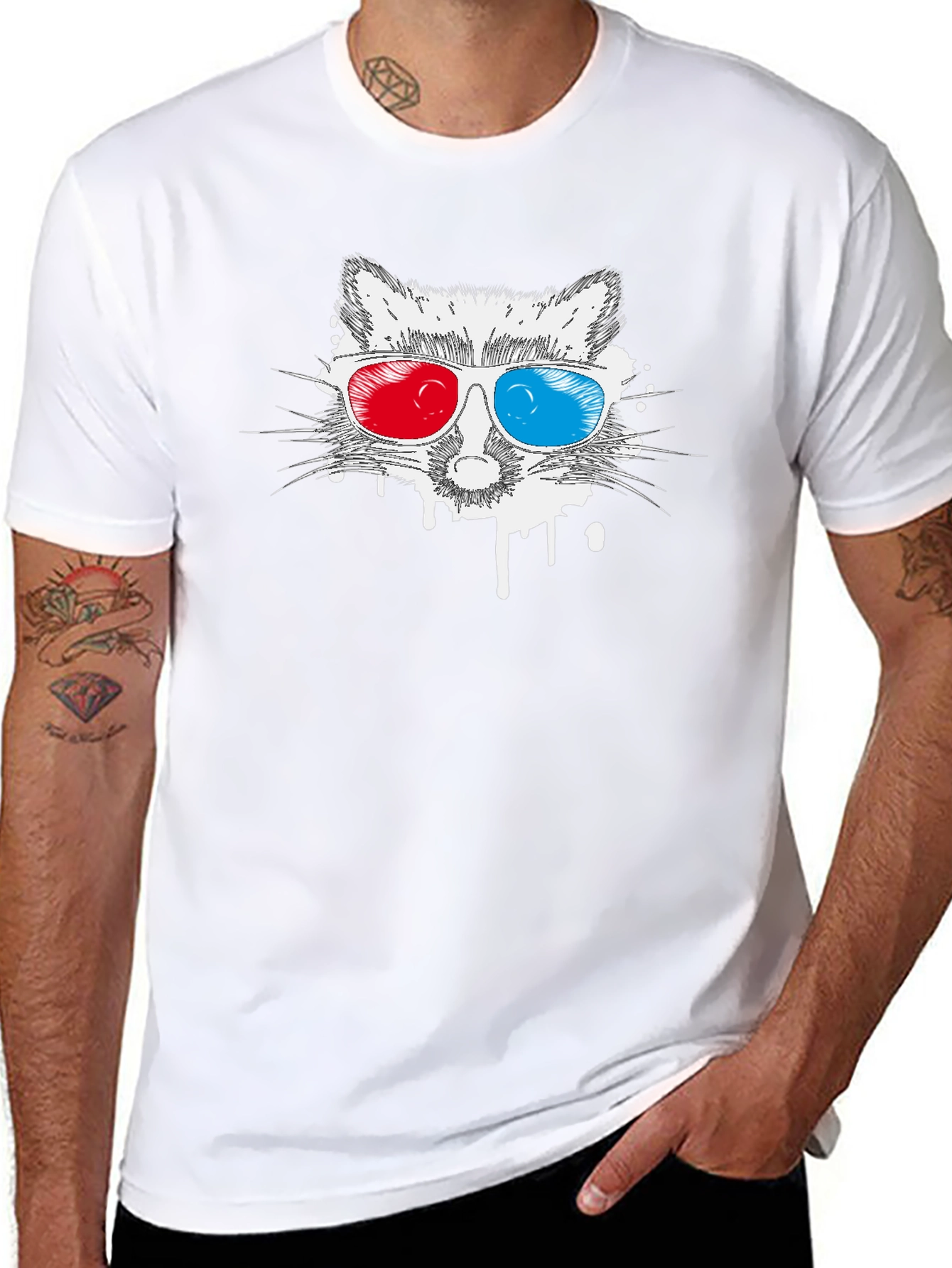 Cool Raccoon 3D Glasses Graphic T-Shirt