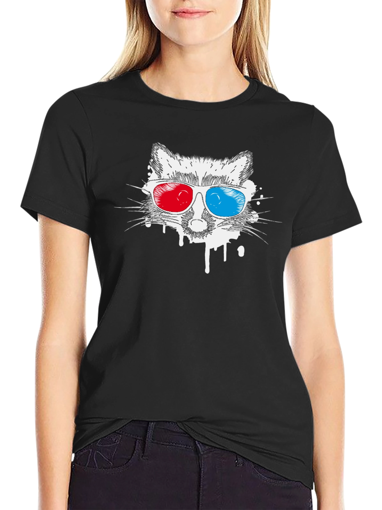 Cool Raccoon 3D Glasses Graphic T-Shirt