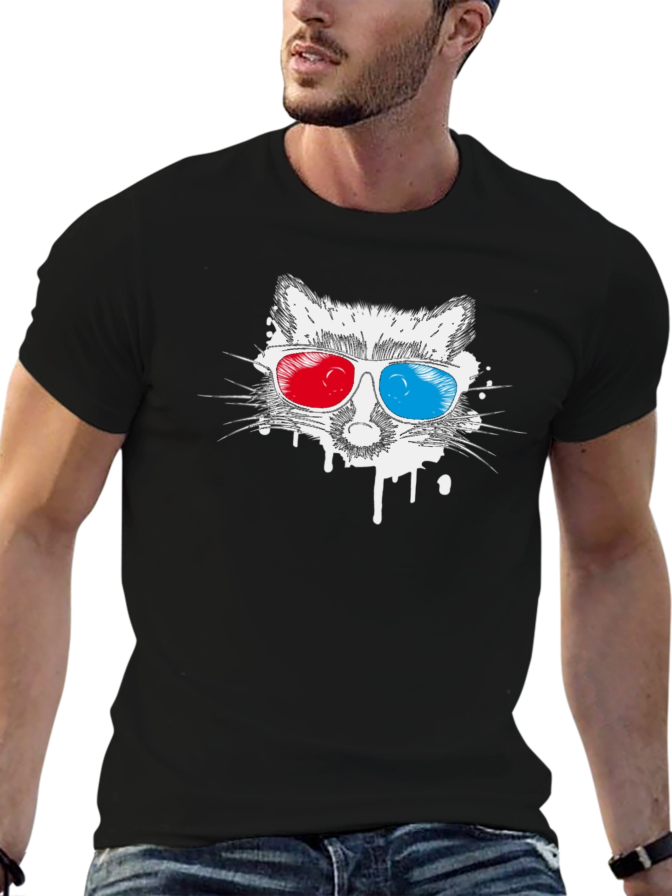 Cool Raccoon 3D Glasses Graphic T-Shirt